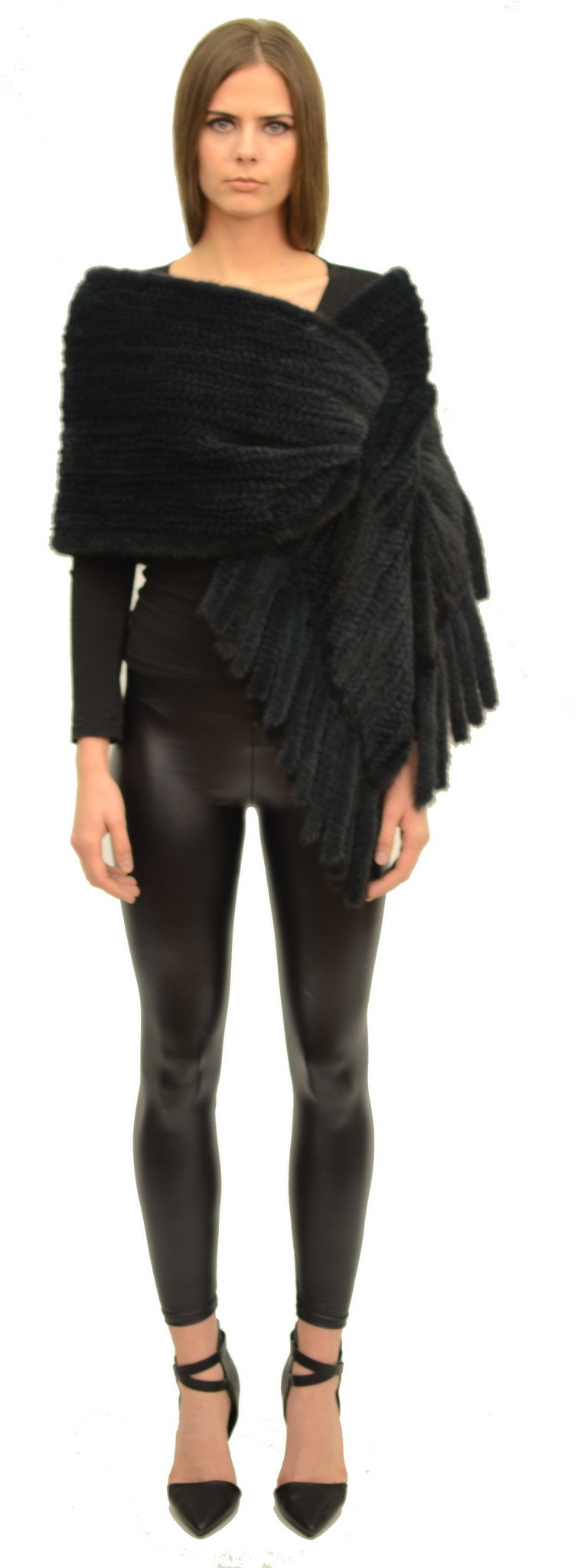 RIF - Knitted Mink Asymmetrical Pull Through Wrap