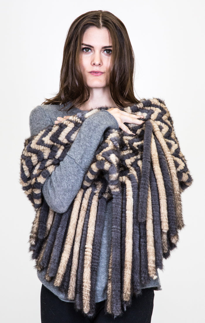 RUBY - Knitted Mink Wrap with Fringes