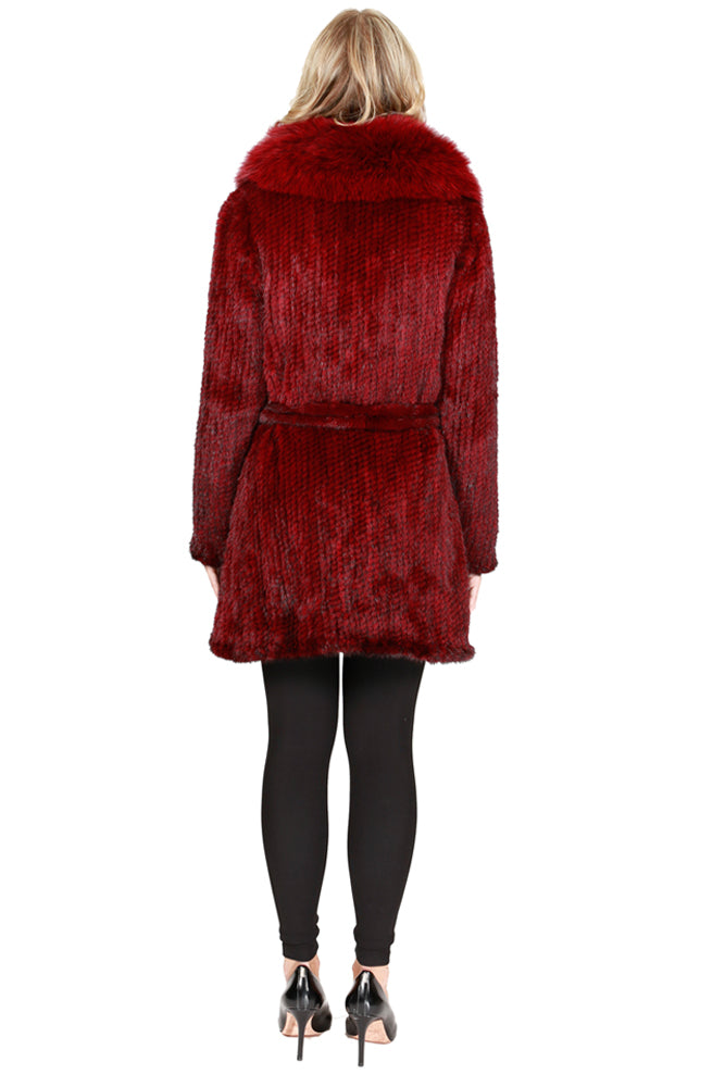 JILIN - Knitted Mink Wrap Coat with Raccoon Collar