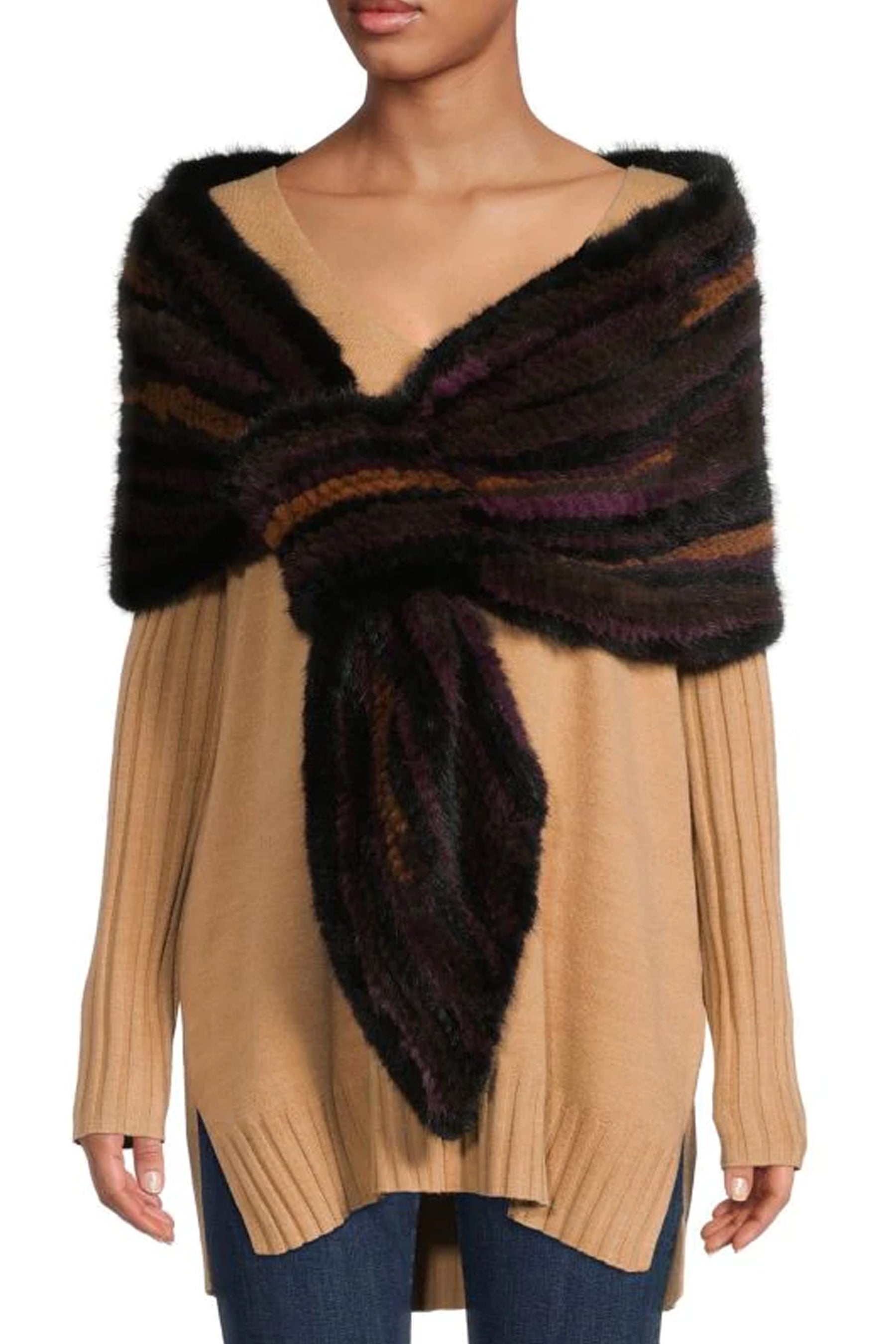 SALO Knit Mink Fur Pull Through Wrap