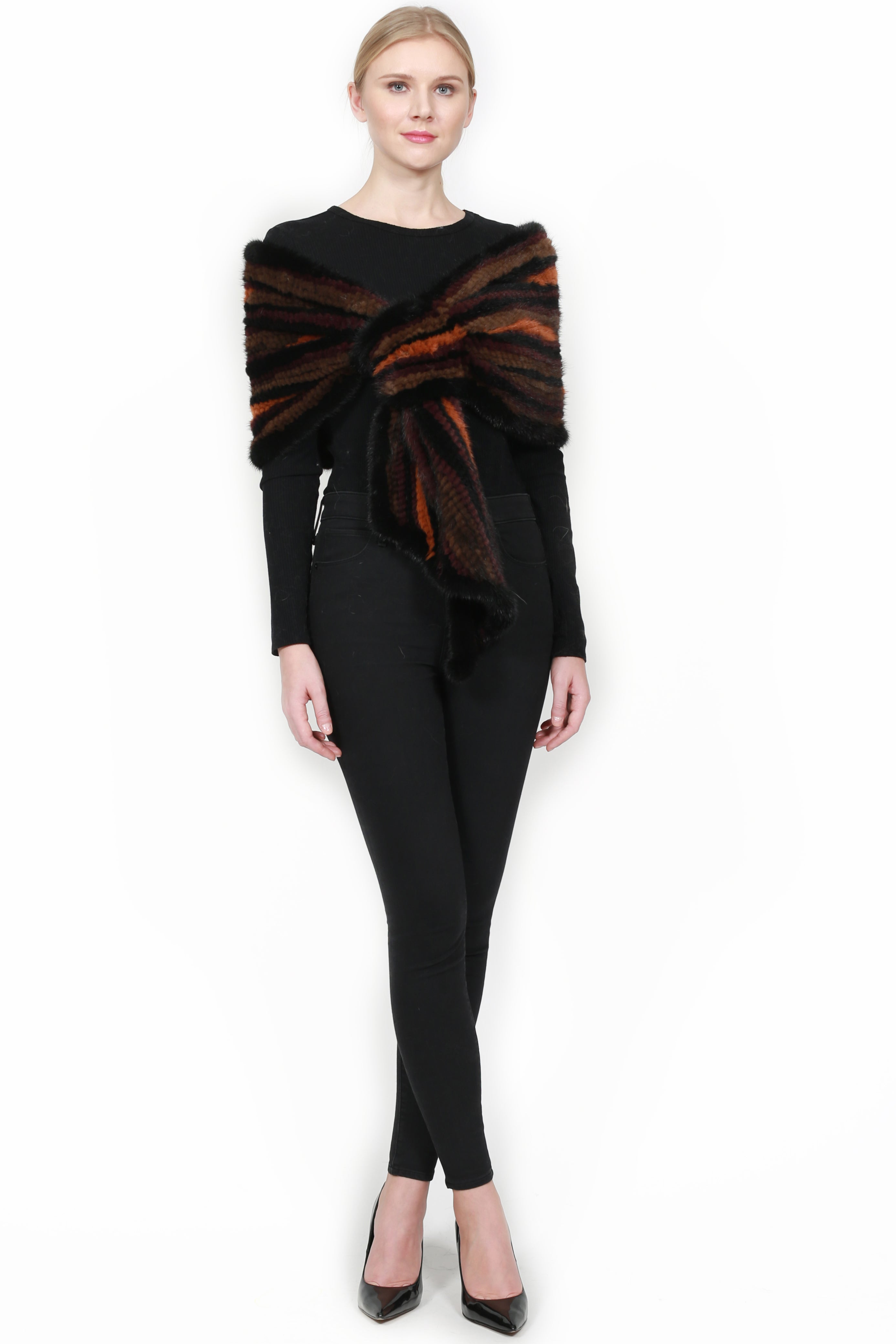 SALO - Knit Mink Fur Pull Through Wrap