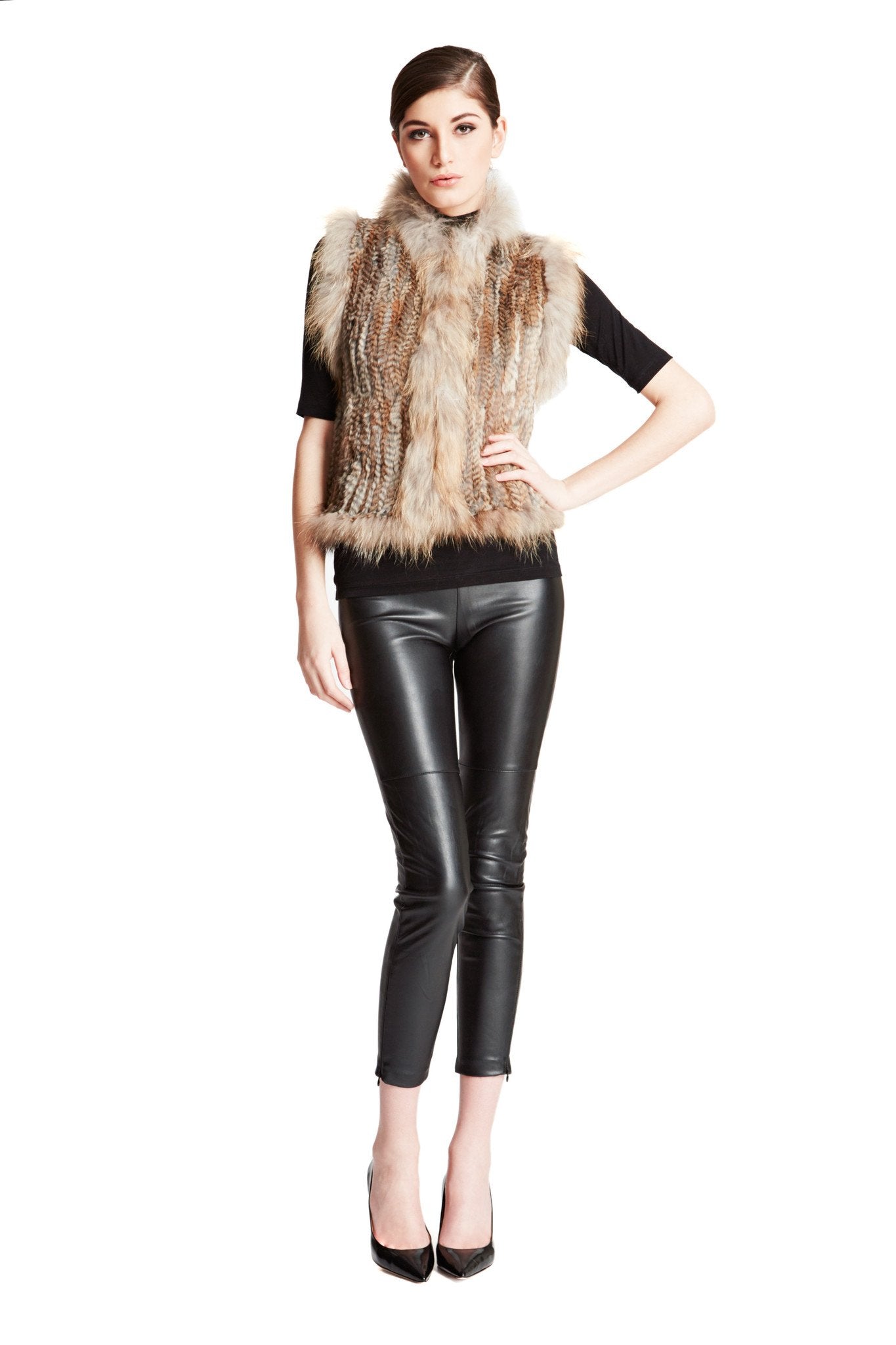 Rex Rabbit Vest with Raccoon Trim