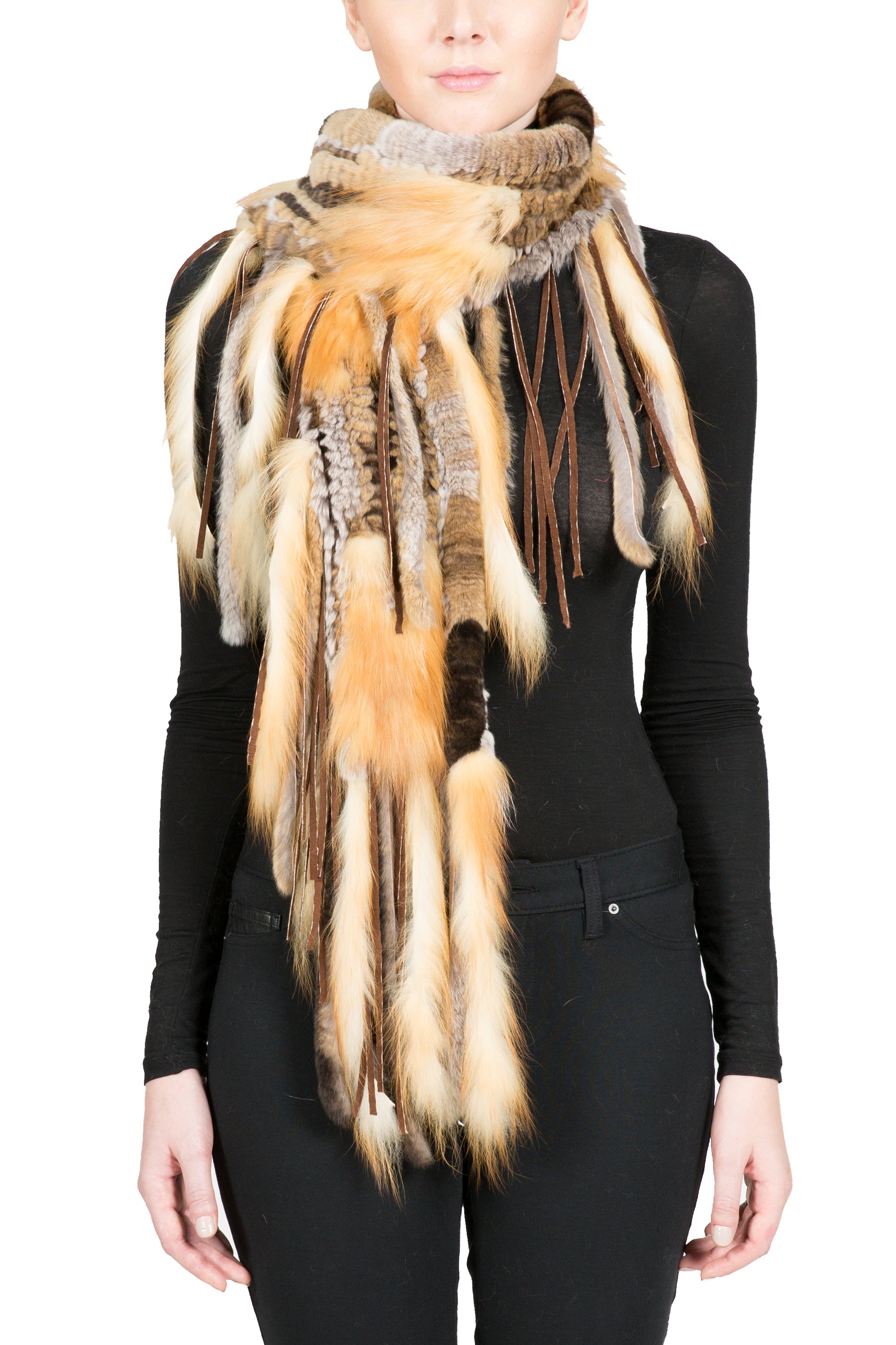 Fur Shawl Red Fox Scarf PARSBERG Knitted Rex Rabbit And Red Fox