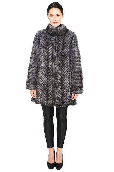 BLOOMSBURY - Layered Mink Jacket with Herringbone Pattern