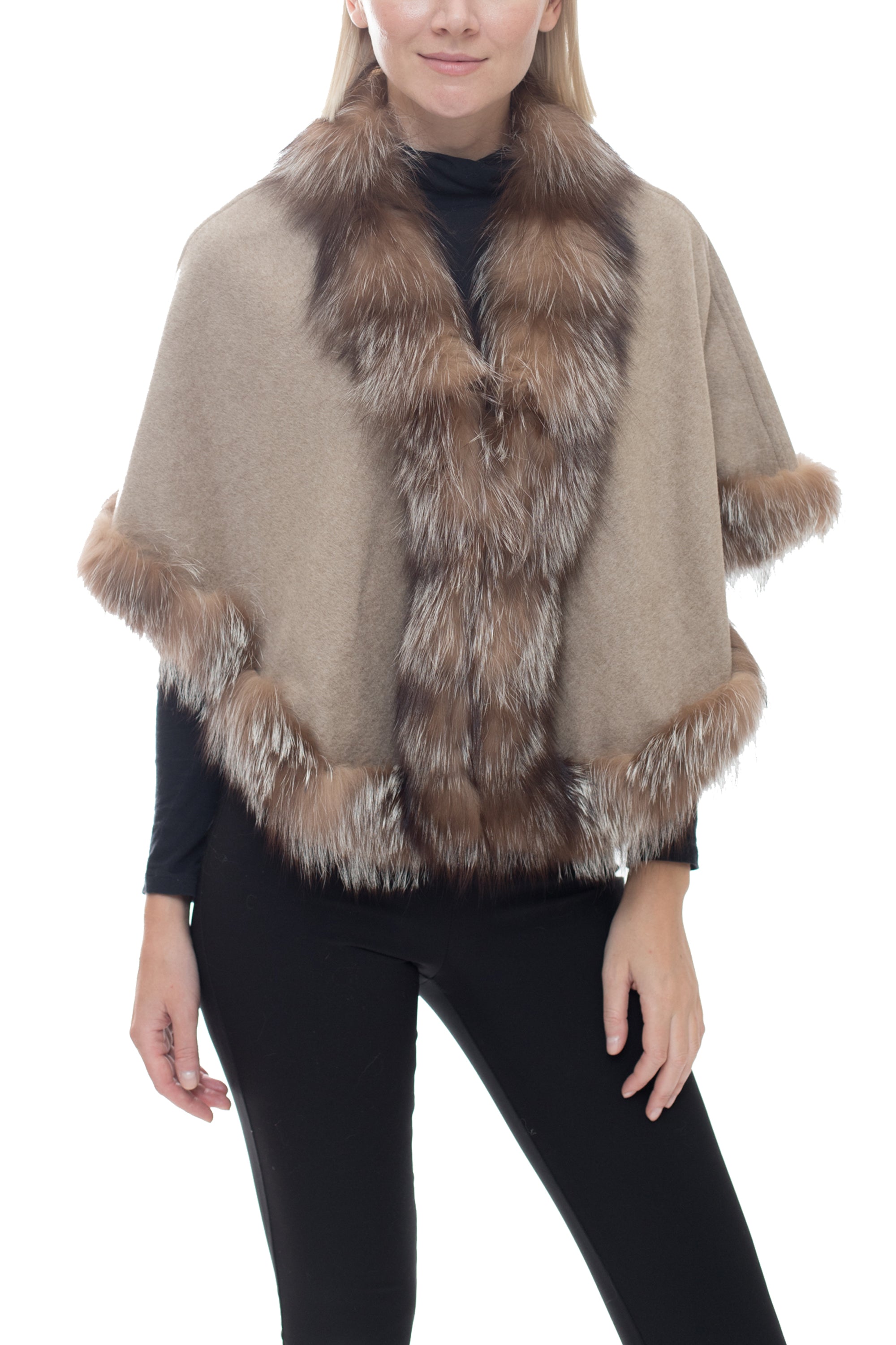 MISSOULA - Cashmere Short Cape with Fox Trim