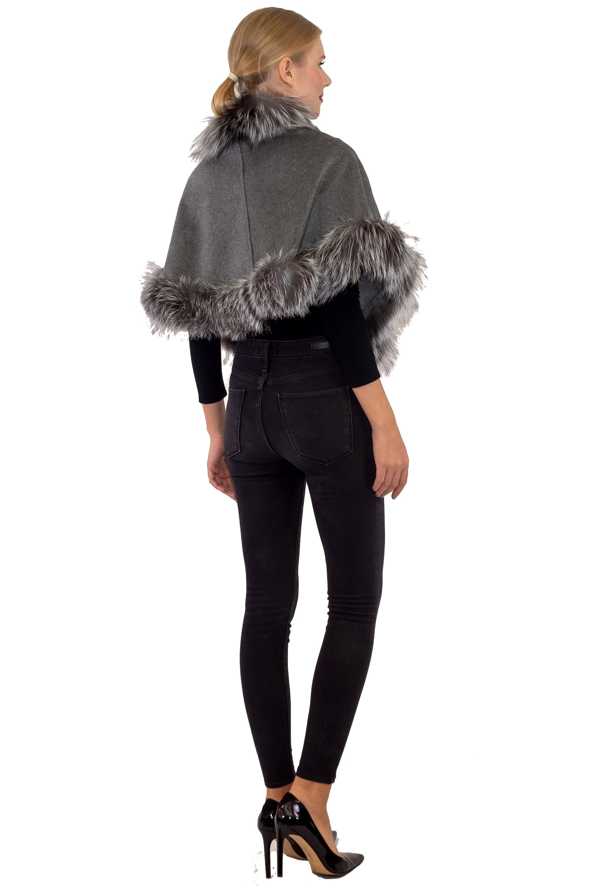 MISSOULA - Cashmere Short Cape with Fox Trim