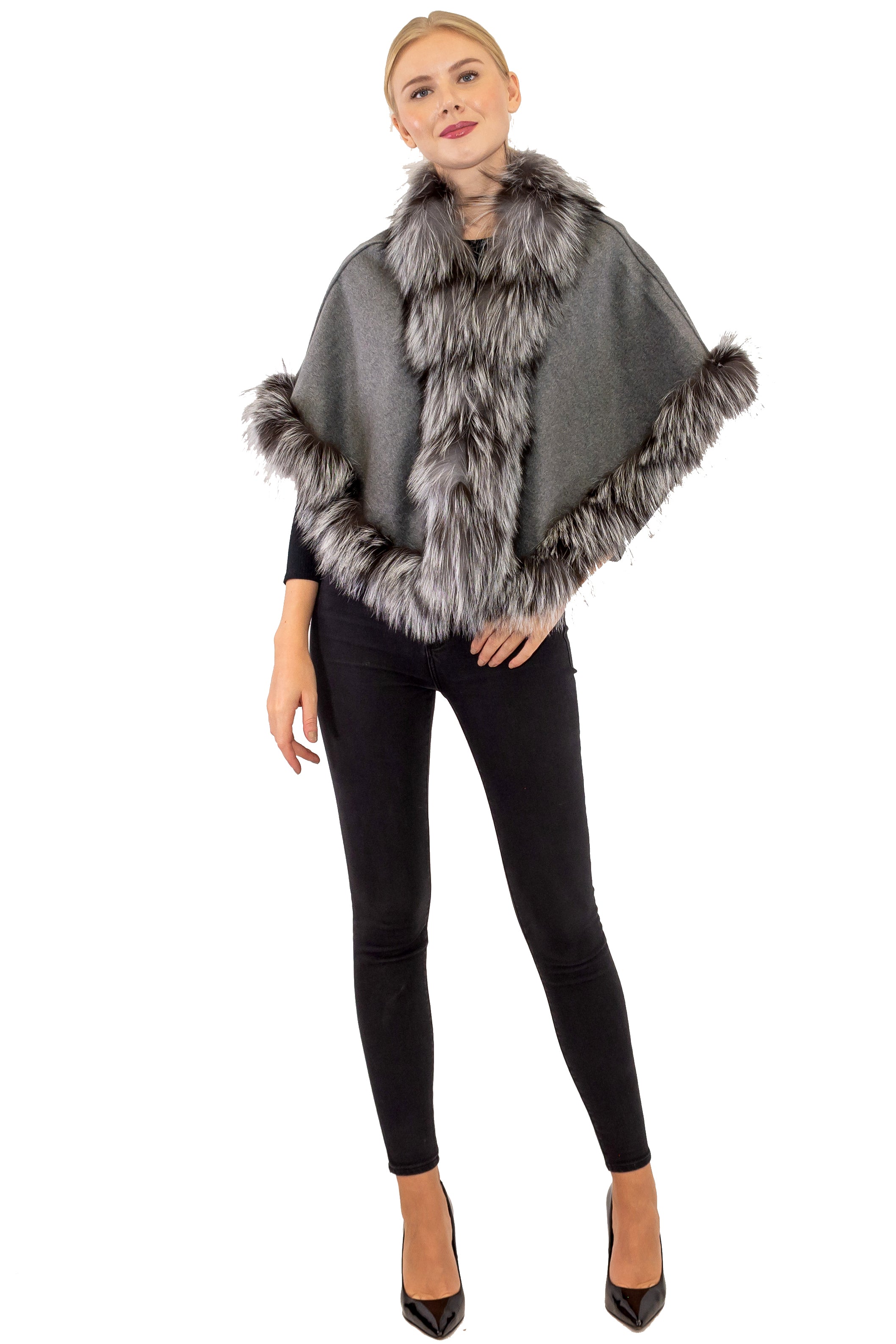 MISSOULA - Cashmere Short Cape with Fox Trim