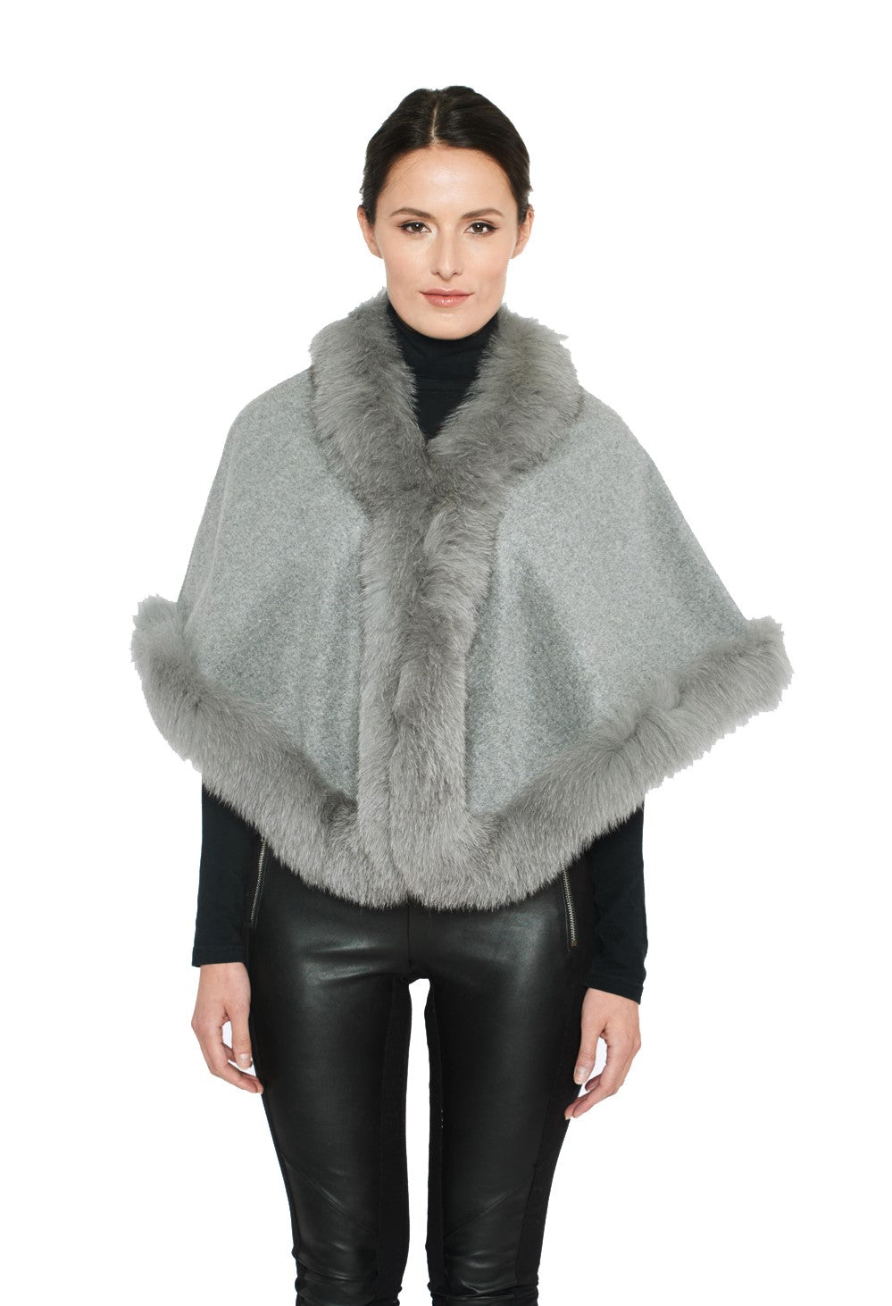 MISSOULA - Cashmere Short Cape with Fox Trim