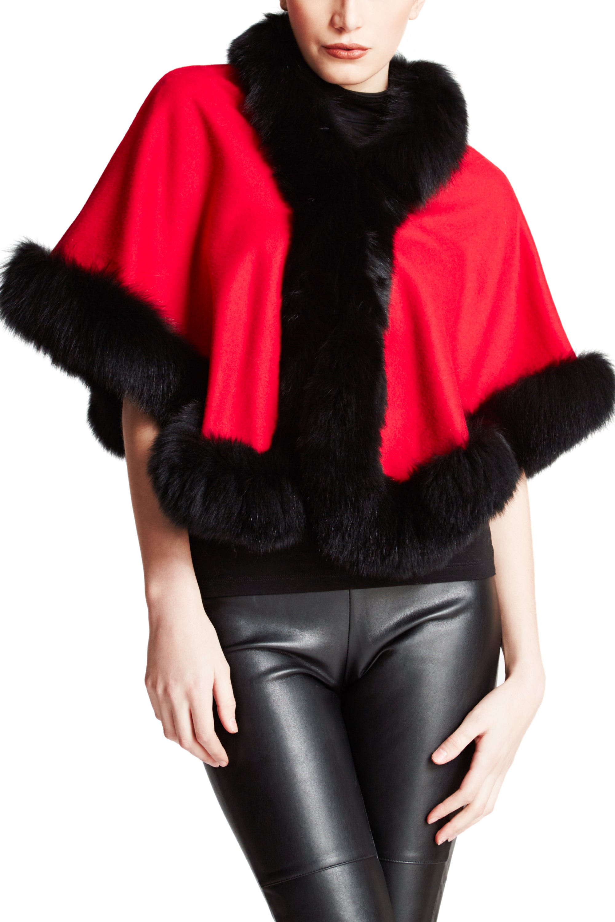 MISSOULA - Cashmere Short Cape with Fox Trim