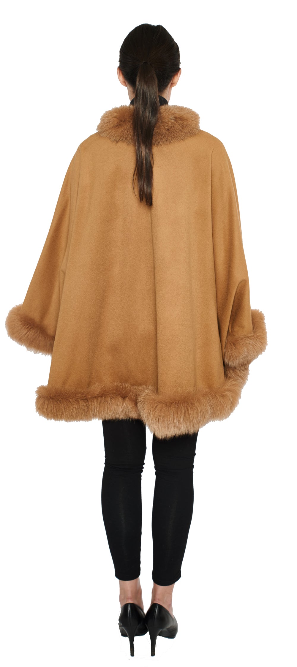 SHALI- Fox Fur-Trim Cashmere Cape