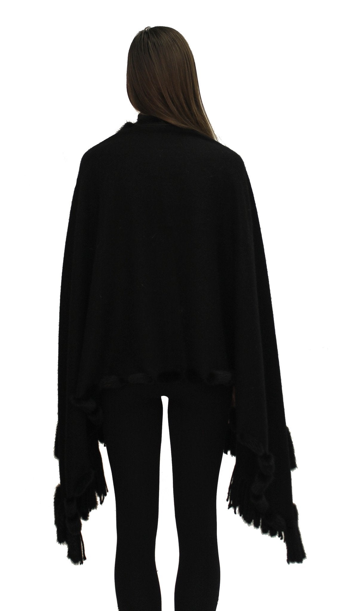 WILTON - 100% Cashmere Wrap with Mink Trim and Fringe
