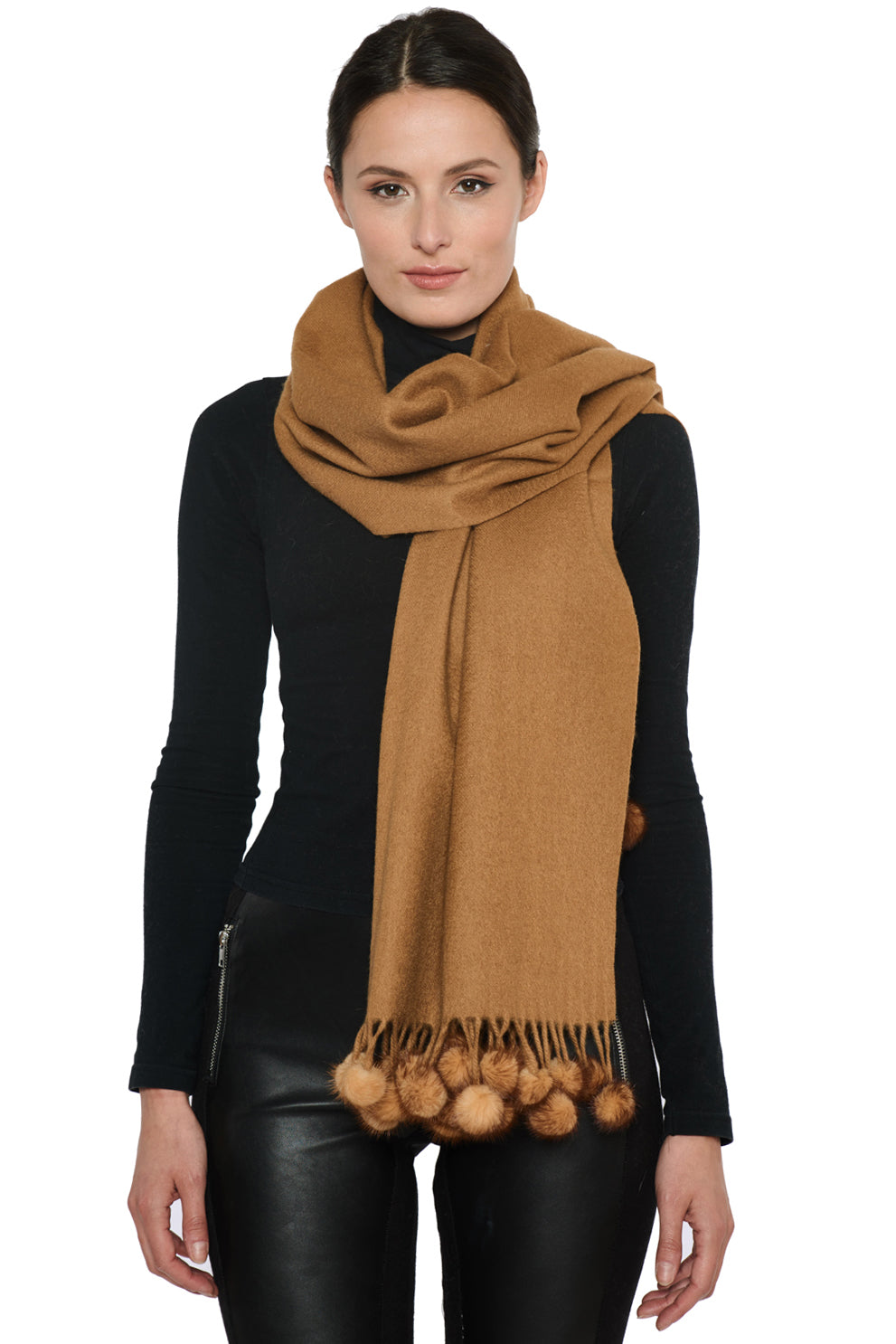 ZELL - Cashmere Wrap with Mink Pom Pom