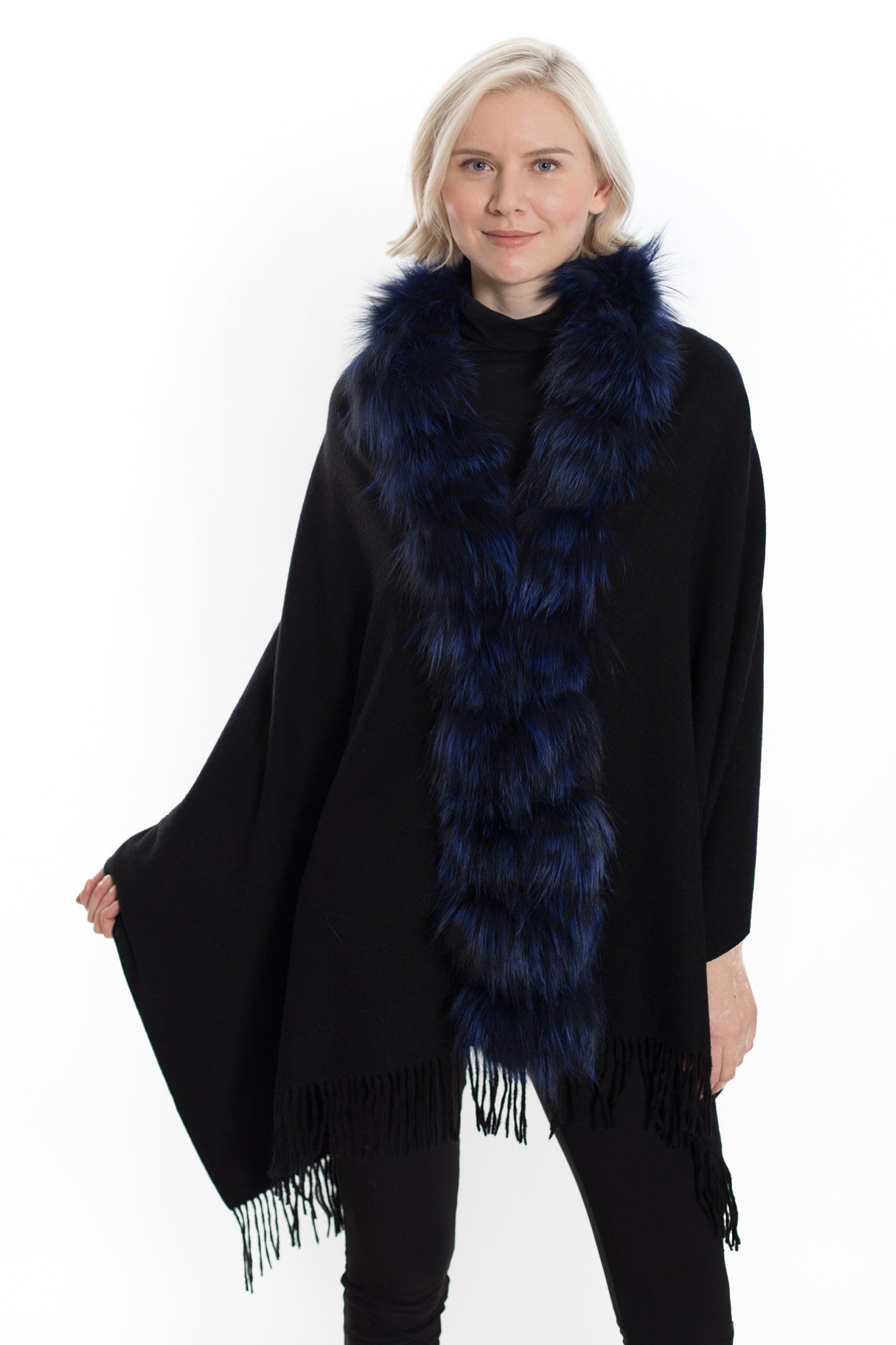 GLACE - Fox Fur-Trim & Wool-Blend Wrap