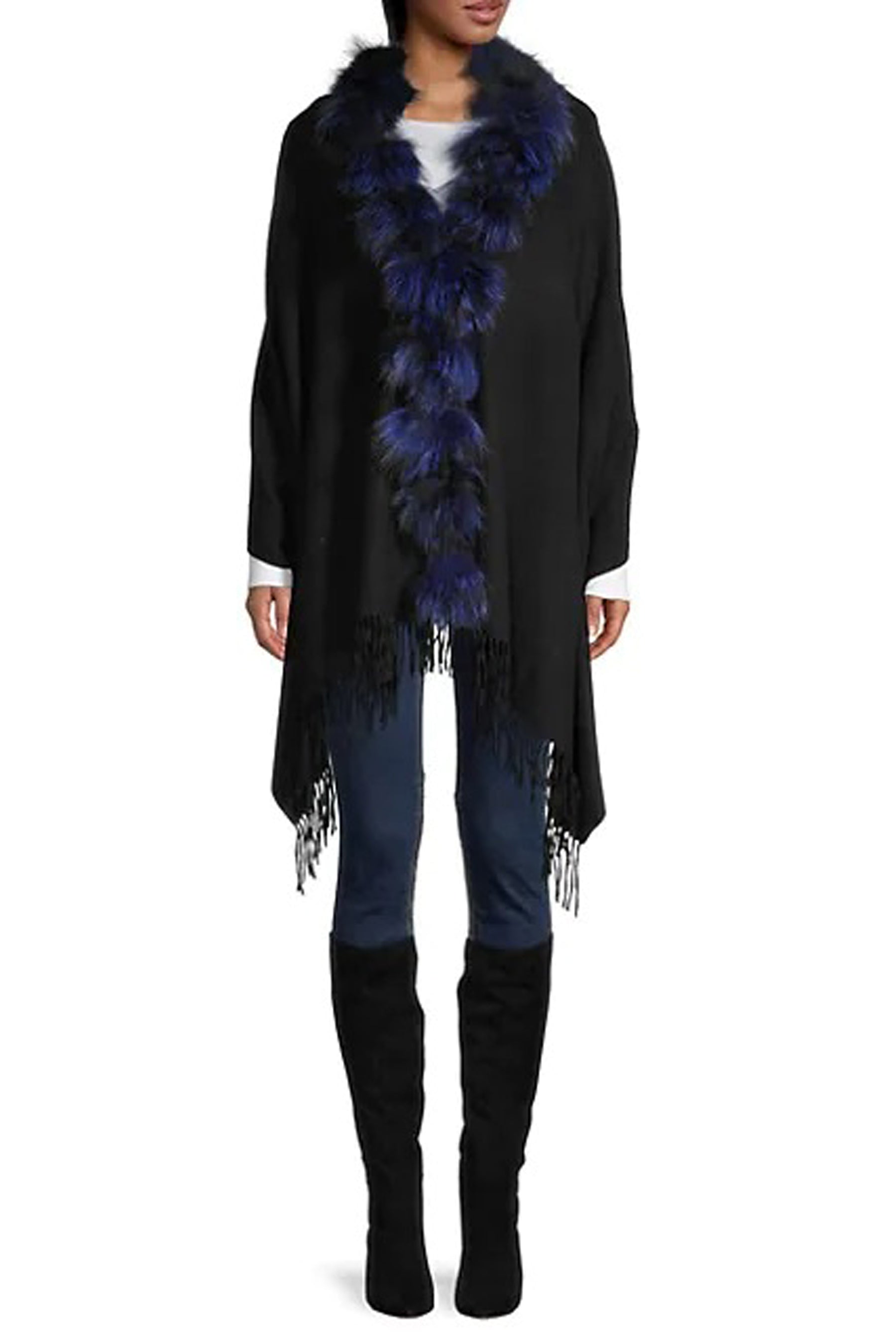 GLACE - Fox Fur-Trim & Wool-Blend Wrap