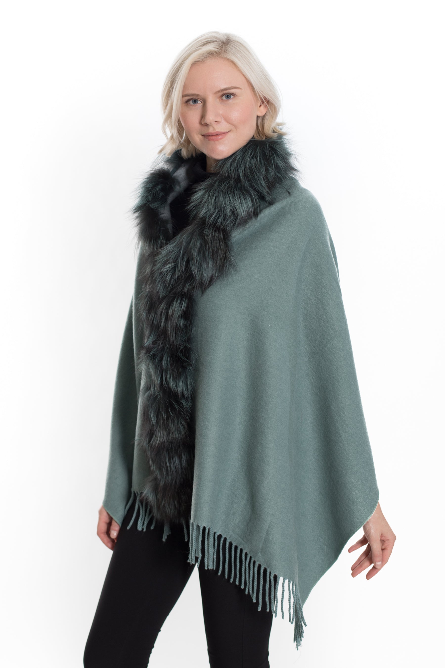 GLACE - Fox Fur-Trim & Wool-Blend Wrap