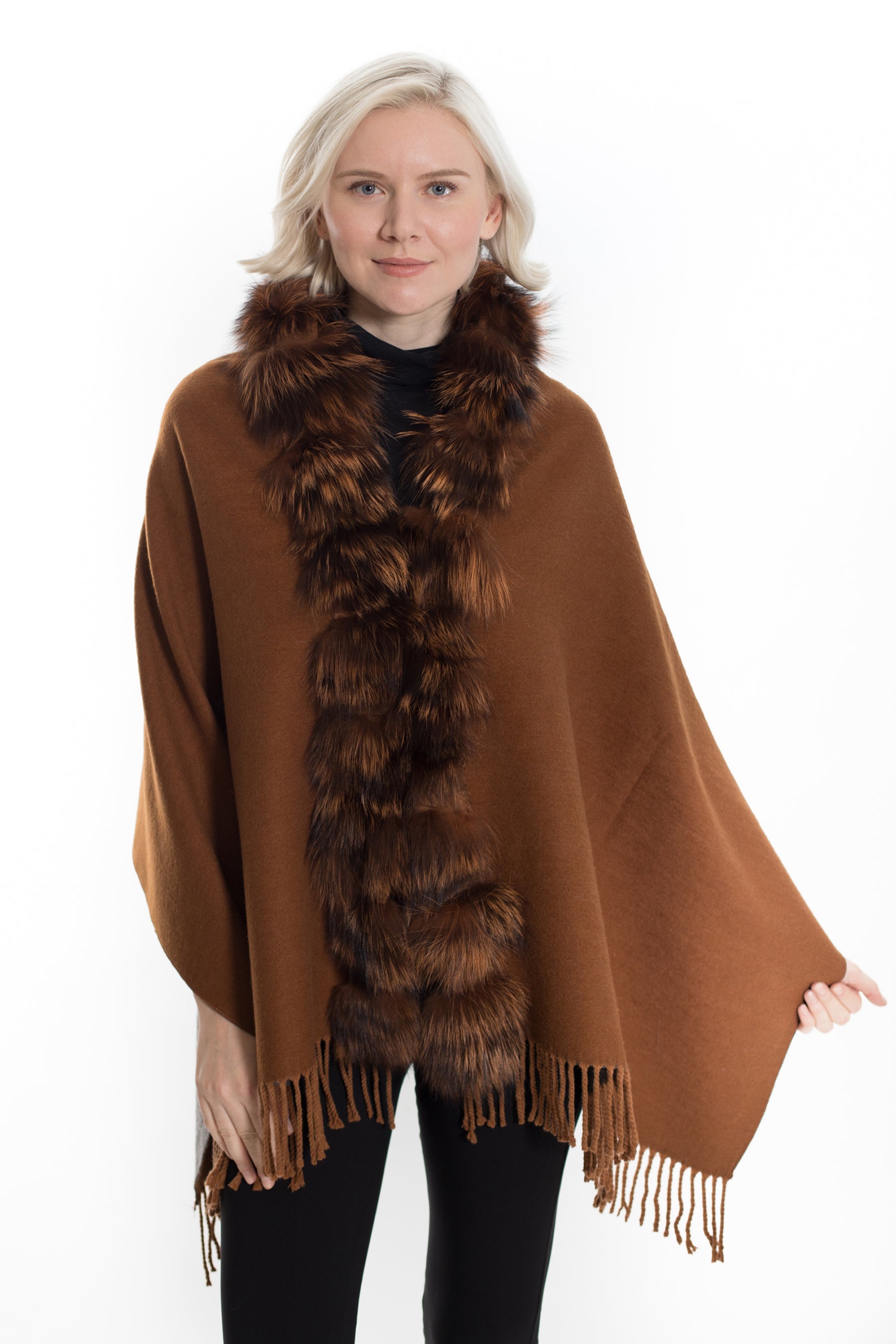 GLACE - Fox Fur-Trim & Wool-Blend Wrap