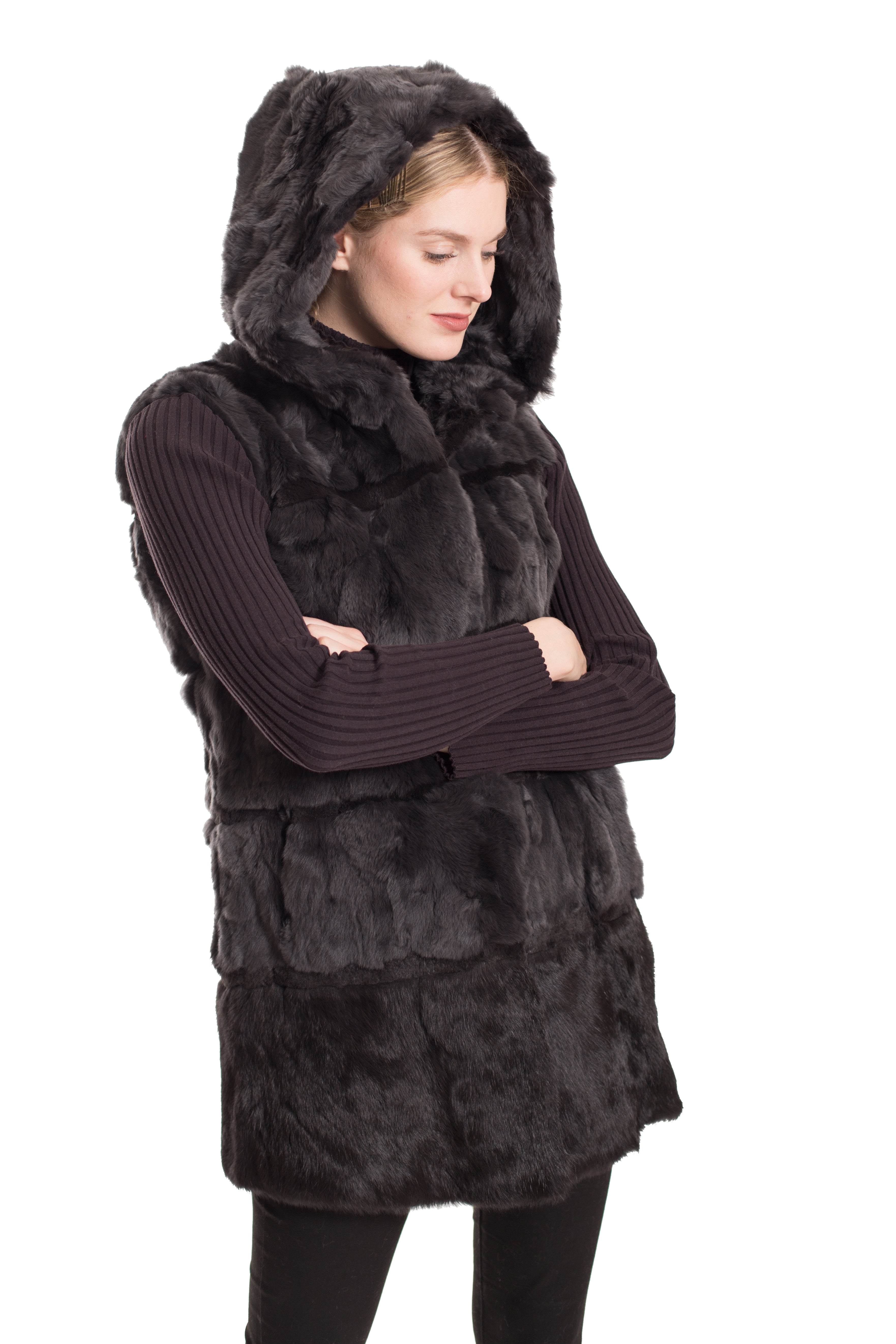 KALISPELL - Fur Vest with Panels and Hood