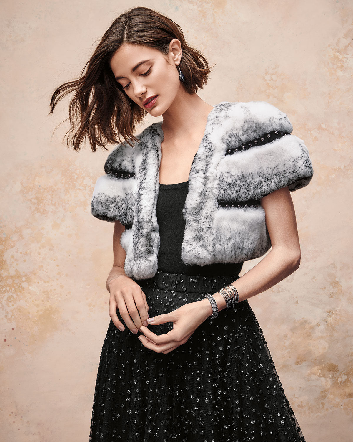 TORONTO - Leather Trim Rabbit Fur Bolero