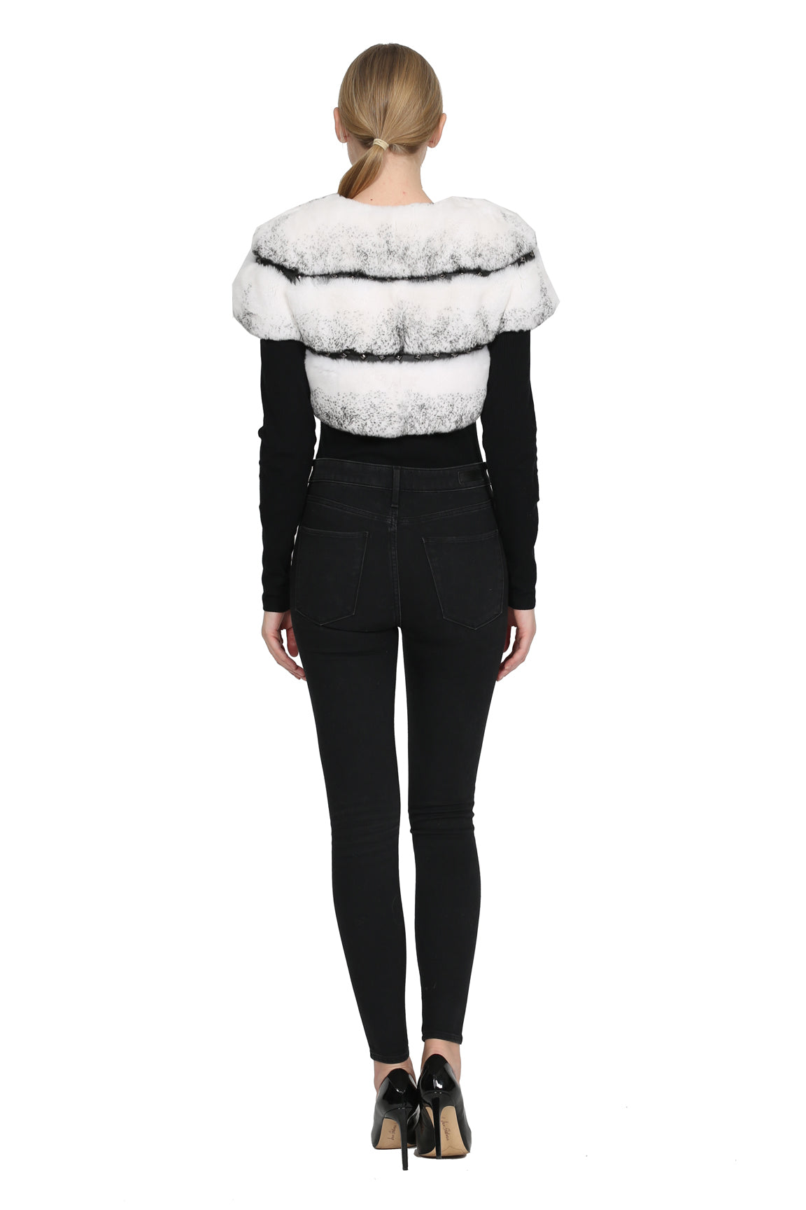 TORONTO - Leather Trim Rabbit Fur Bolero