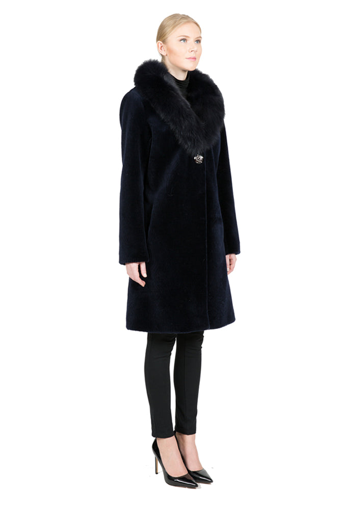 FENLAND - Sheep Fur Coat with Detachable Fox Collar