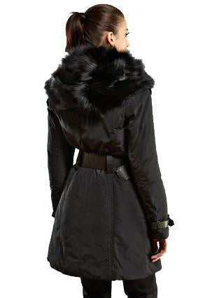 KAMEN - Microfabric Down Coat with Fox Hood and Belt