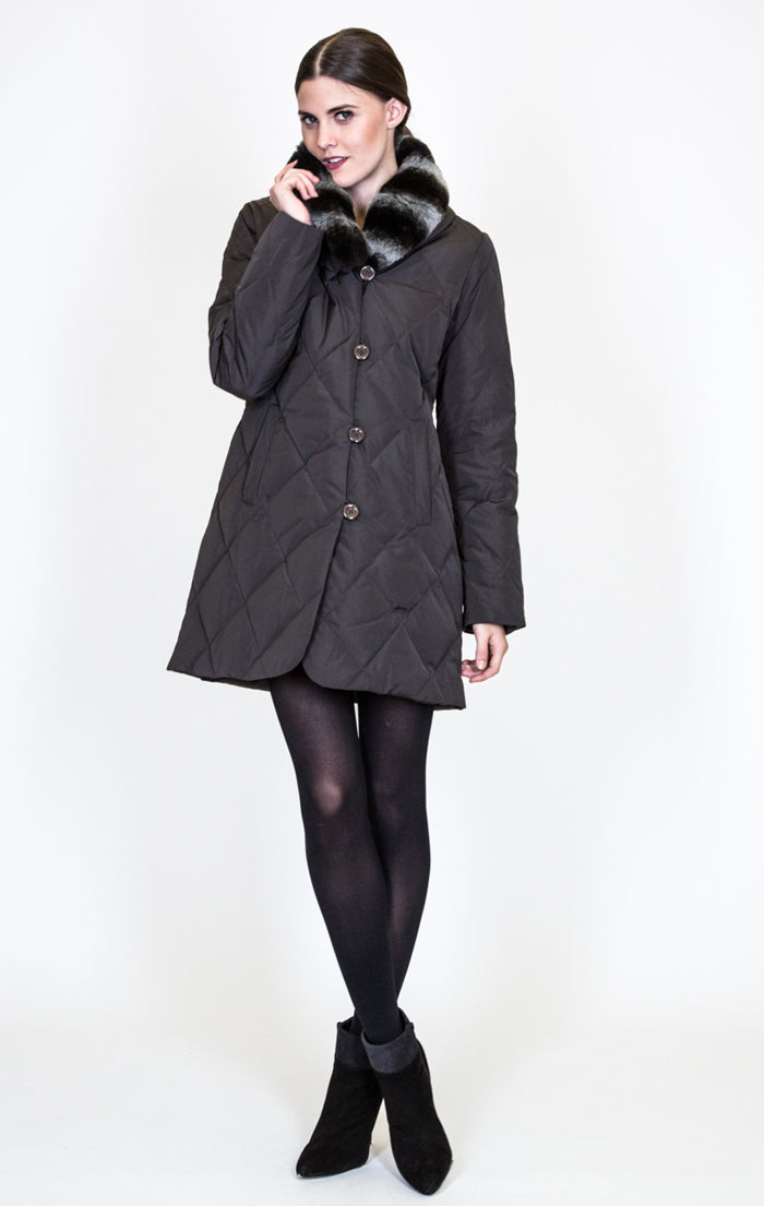 KLEVE - Microfabric Jacket with Down and Rex Rabbit Collar