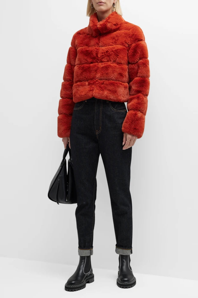DEVON - Short Faux Rex Fur Jacket