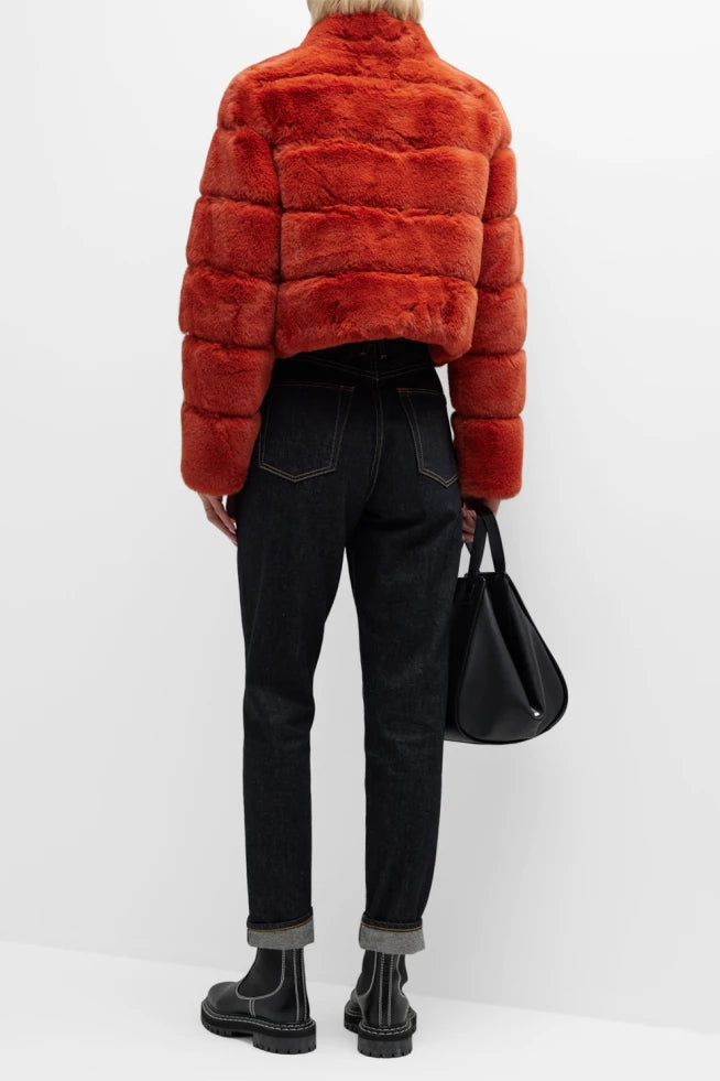 DEVON - Short Faux Rex Fur Jacket