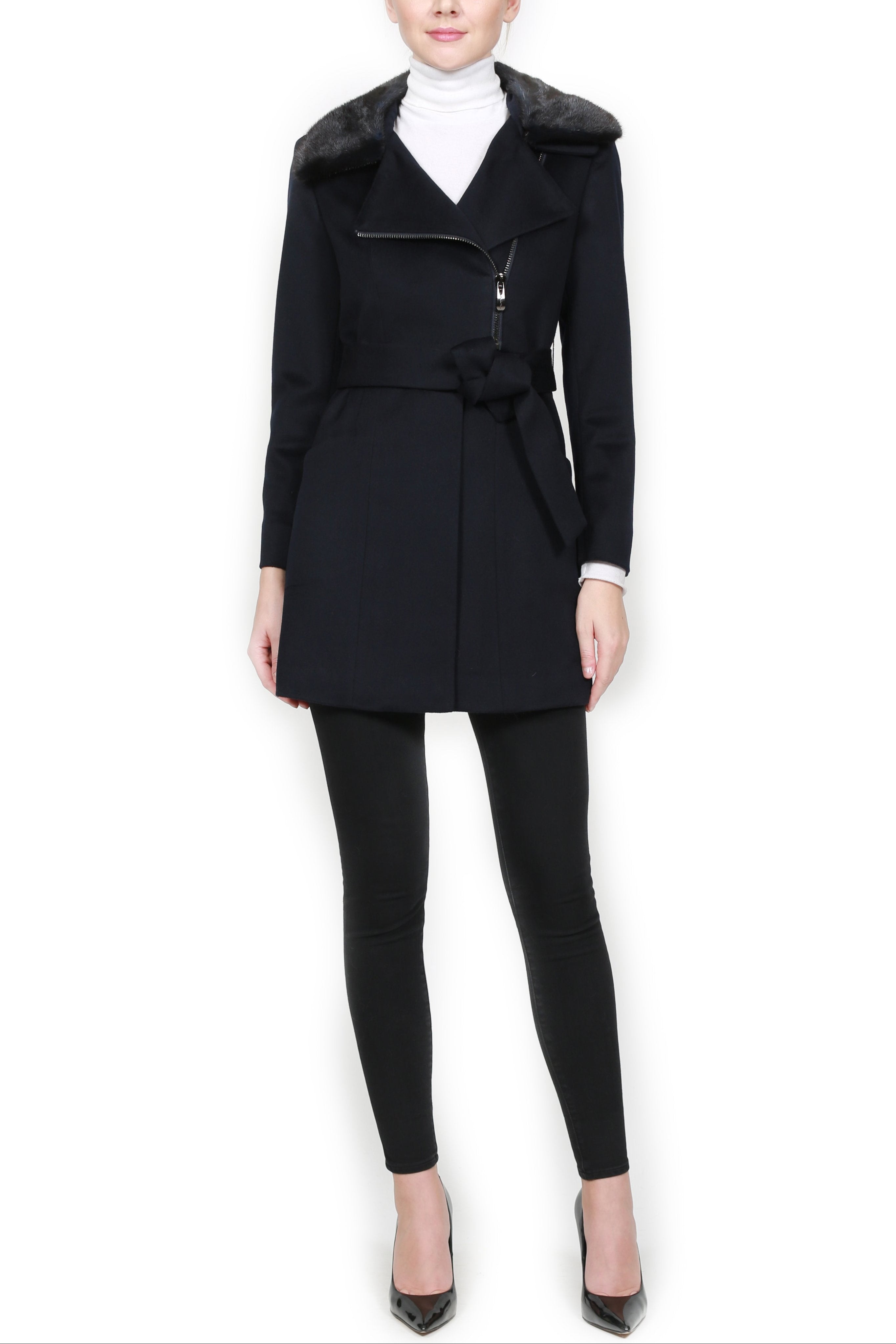 WISMAR - Cashmere Coat with Mink Collar and Belt