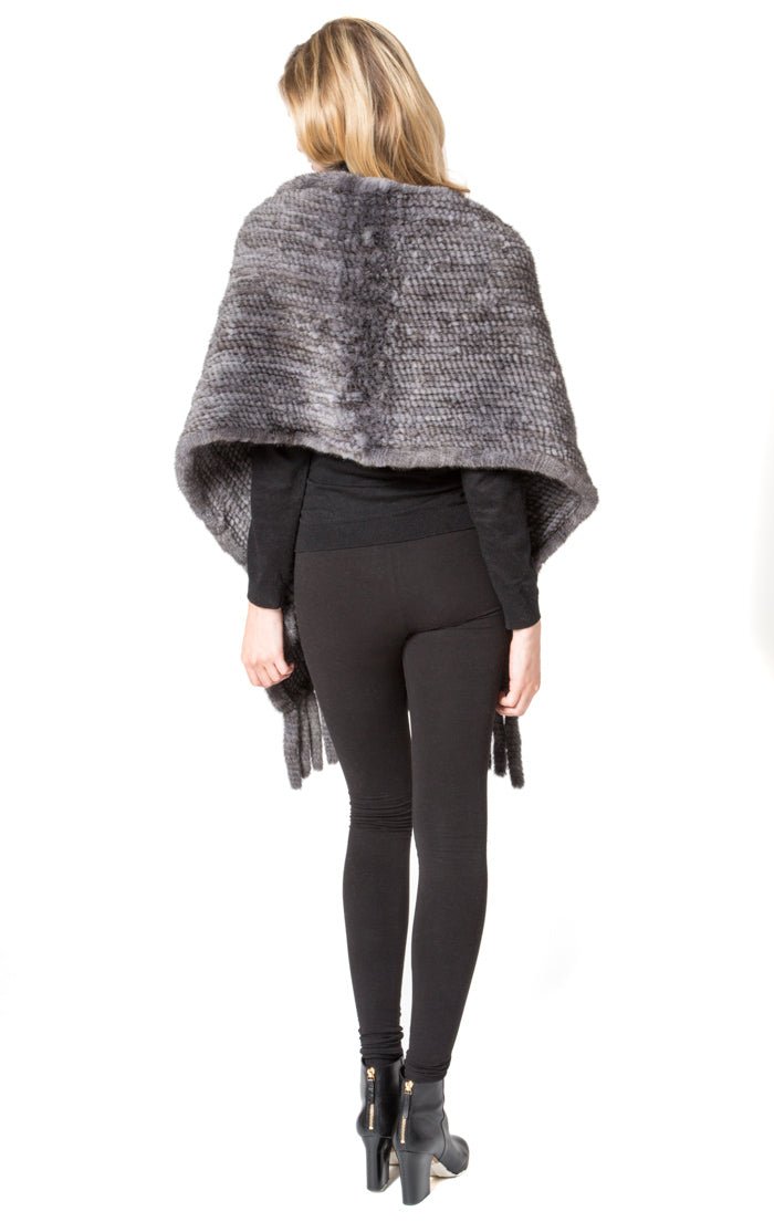 RUSHMOOR - Knitted Mink Wrap with Fringes