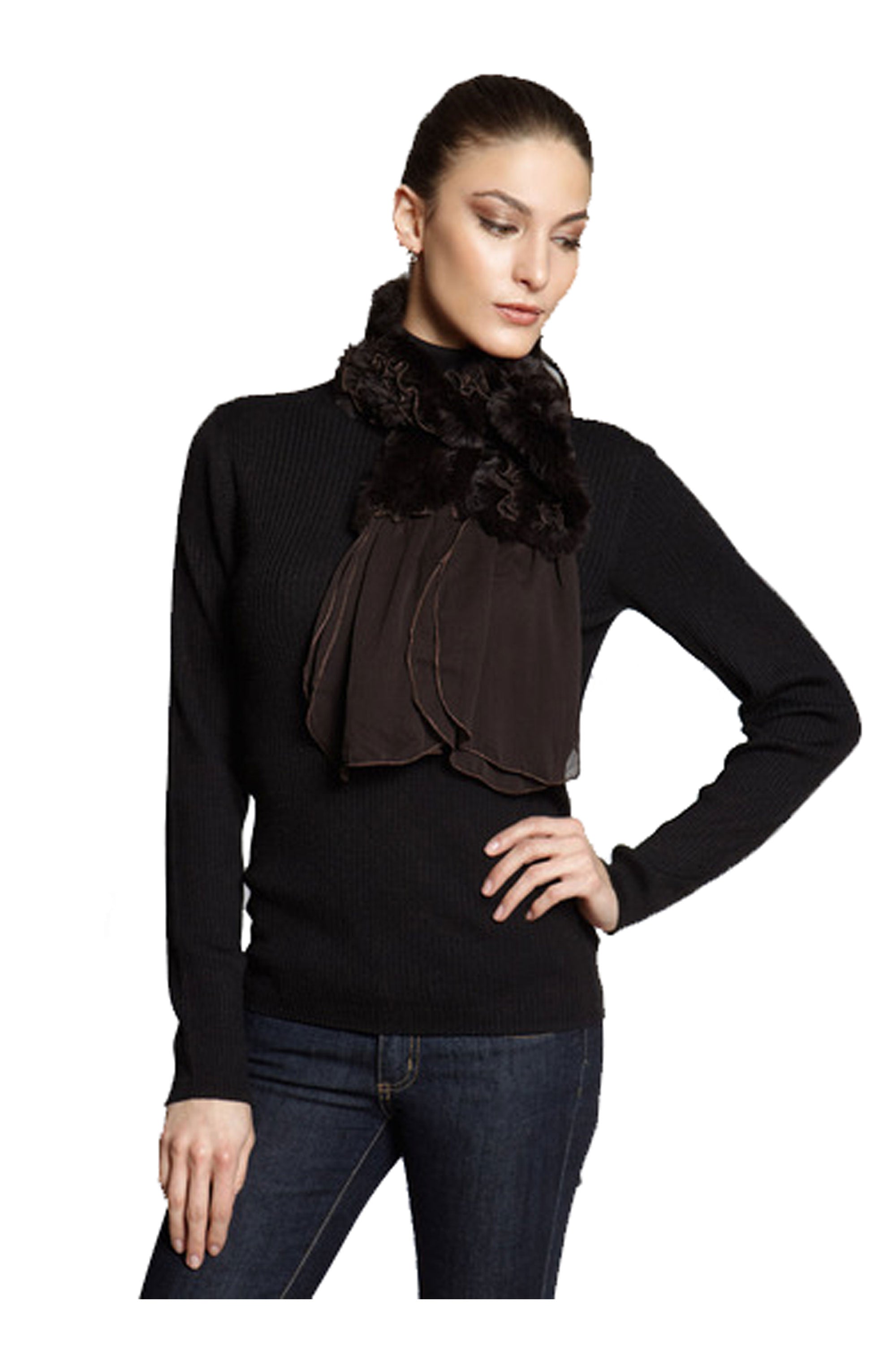 ALDAN - Knitted Rex Rabbit Scarf with Chiffon
