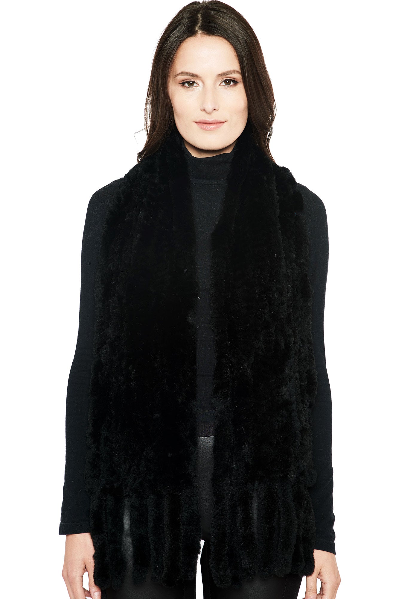 NORDEN - Knitted Fur Scarf with Fringes