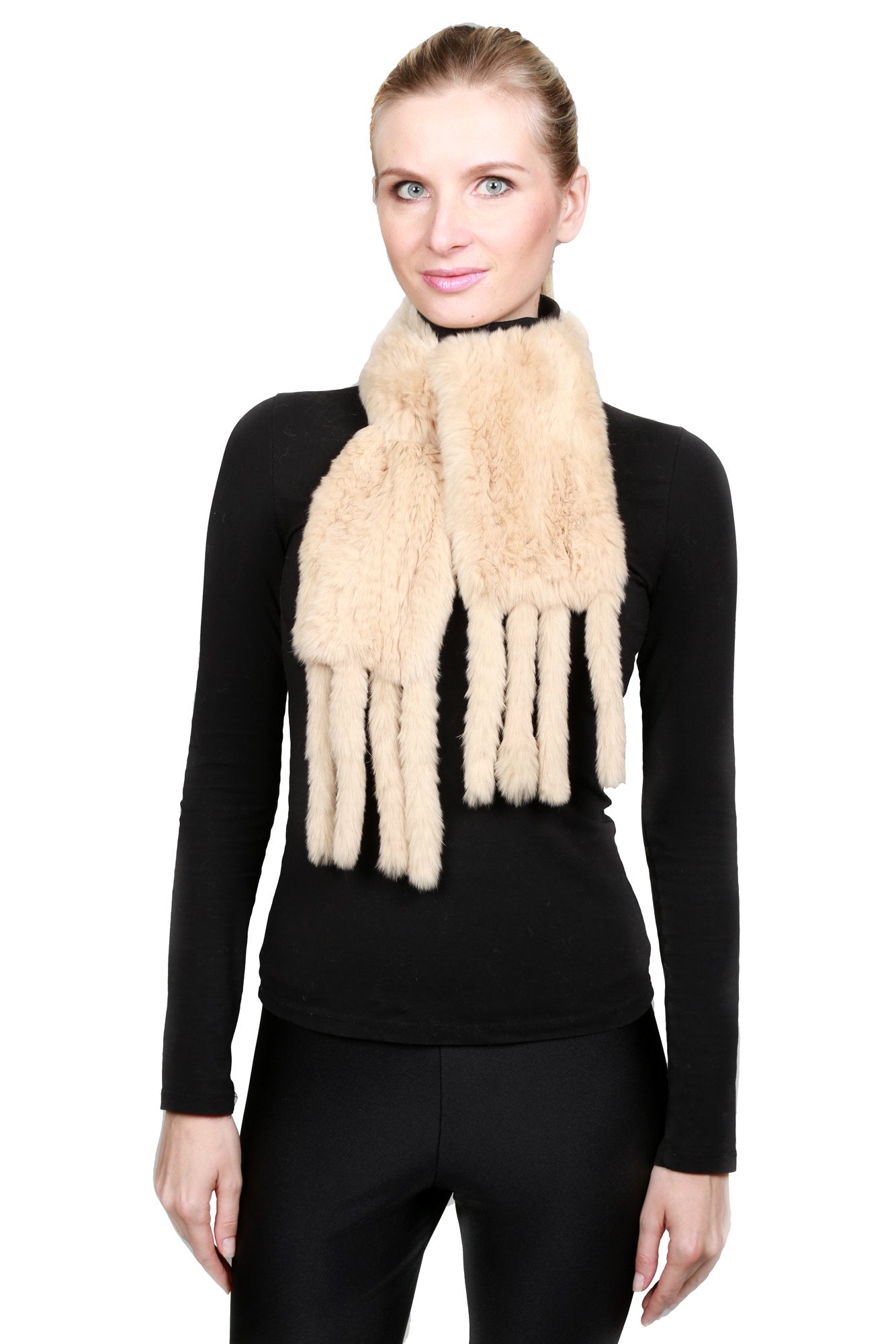 NORDEN - Knitted Fur Scarf with Fringes