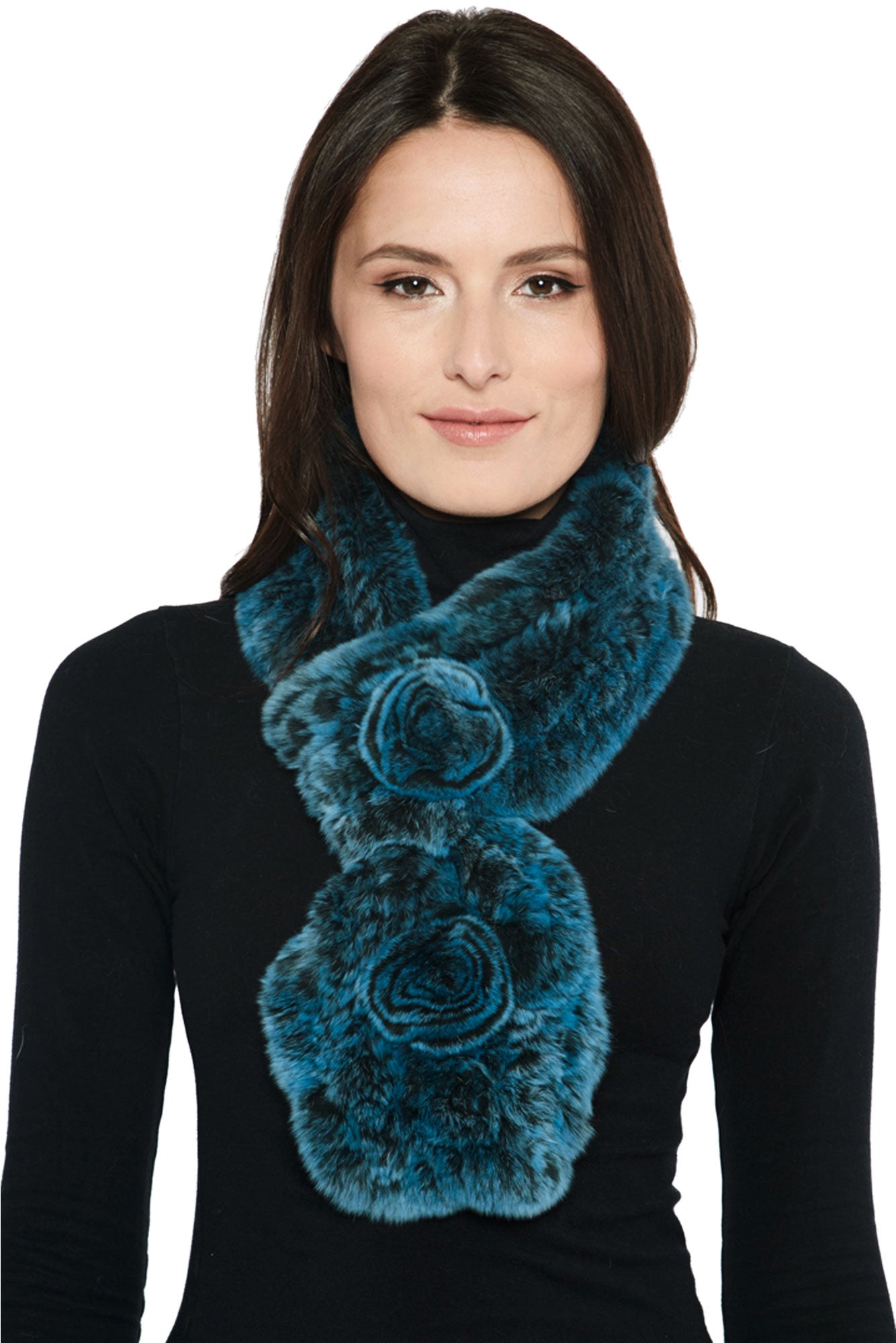 PRESTON - Knitted Rex Rabbit Scarf with Pull Through and Rosettes