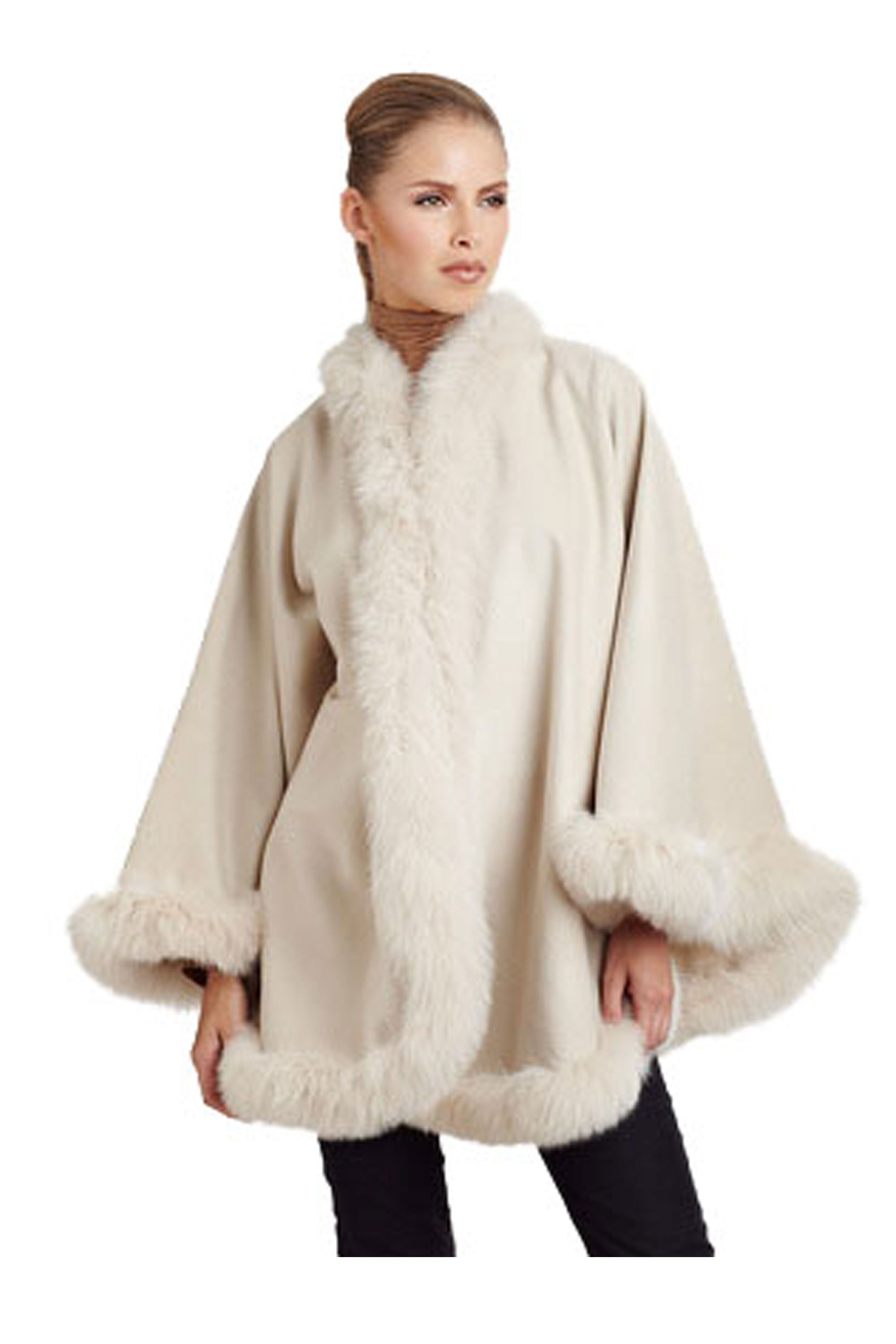 SHALI- Fox Fur-Trim Cashmere Cape