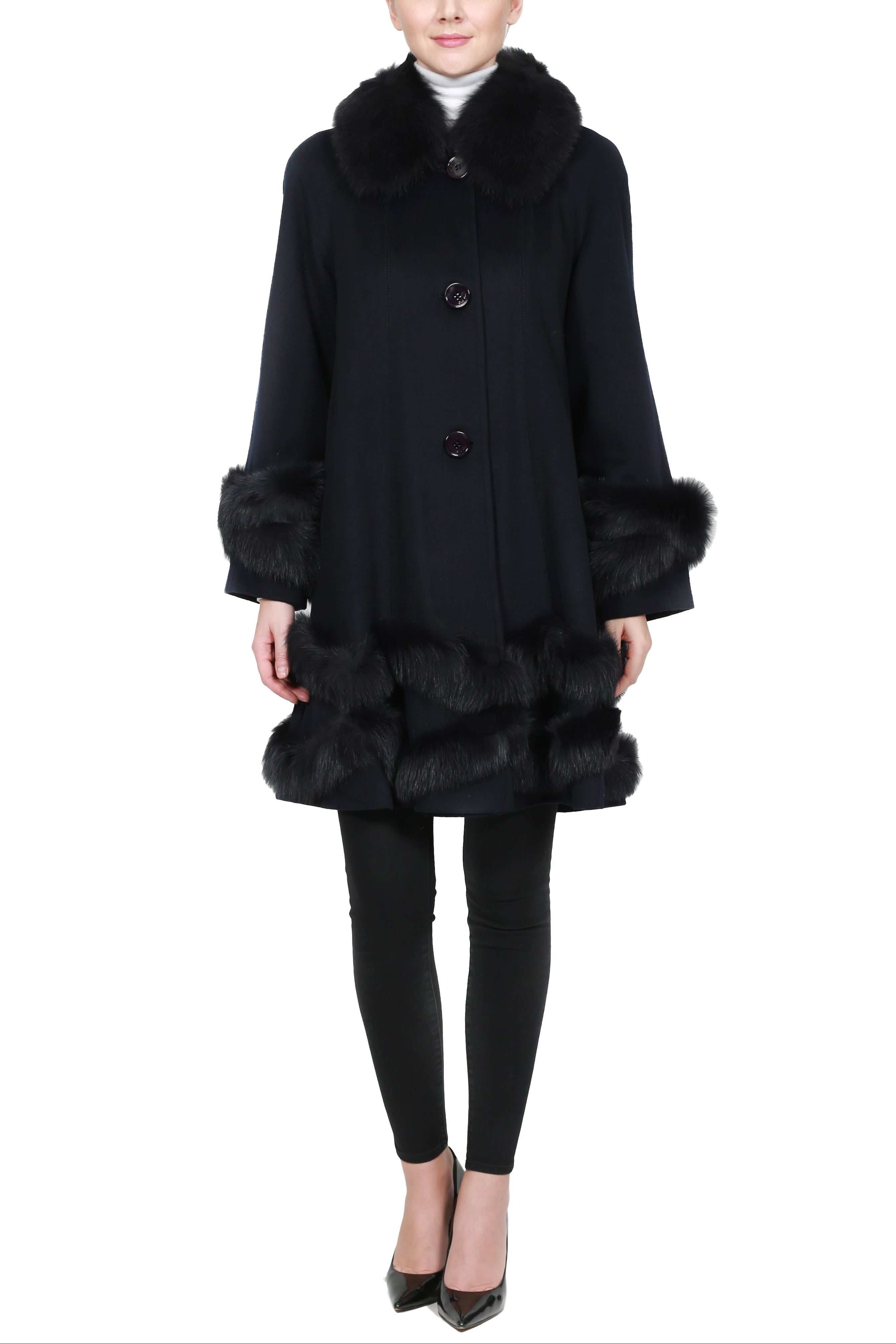 DORSET - Original Cashmere Swing Coat with Fur Trim