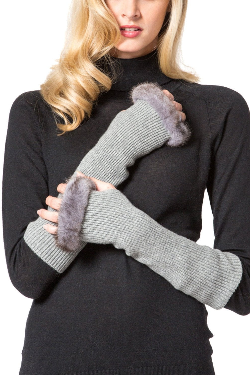 USLAR - Knitted Cashmere Fingerless Gloves with Mink Trim