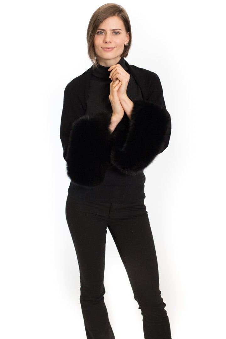 DAVENPORT - Cashmere Blend Shrug with Fox Cuffs