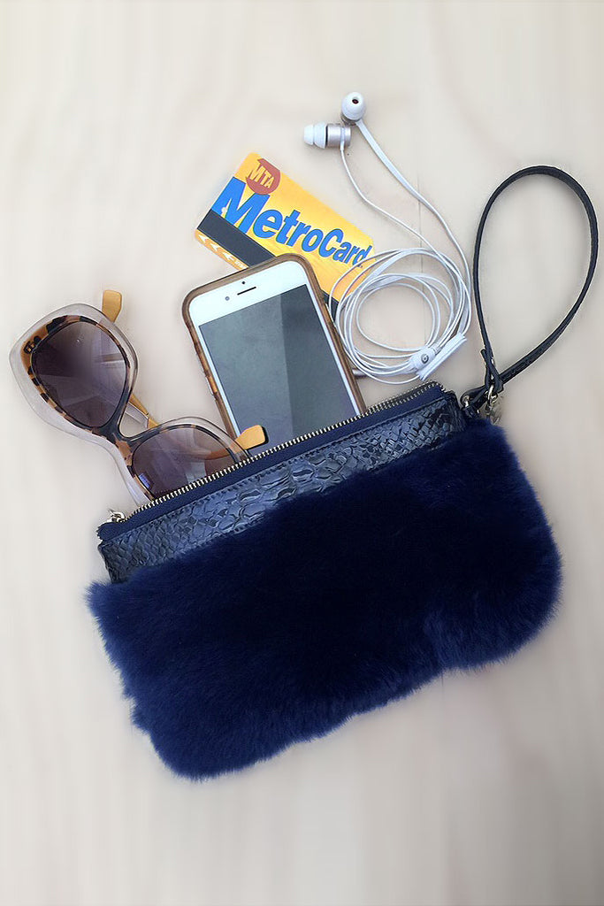 ANCHORAGE - Patent Leather Wristlet with Rex Fur