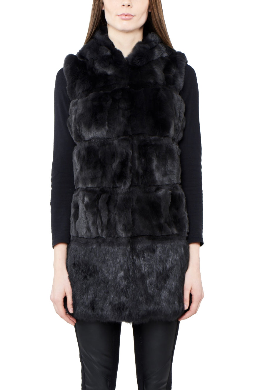 KALISPELL Fur Vest with Panels and Hood