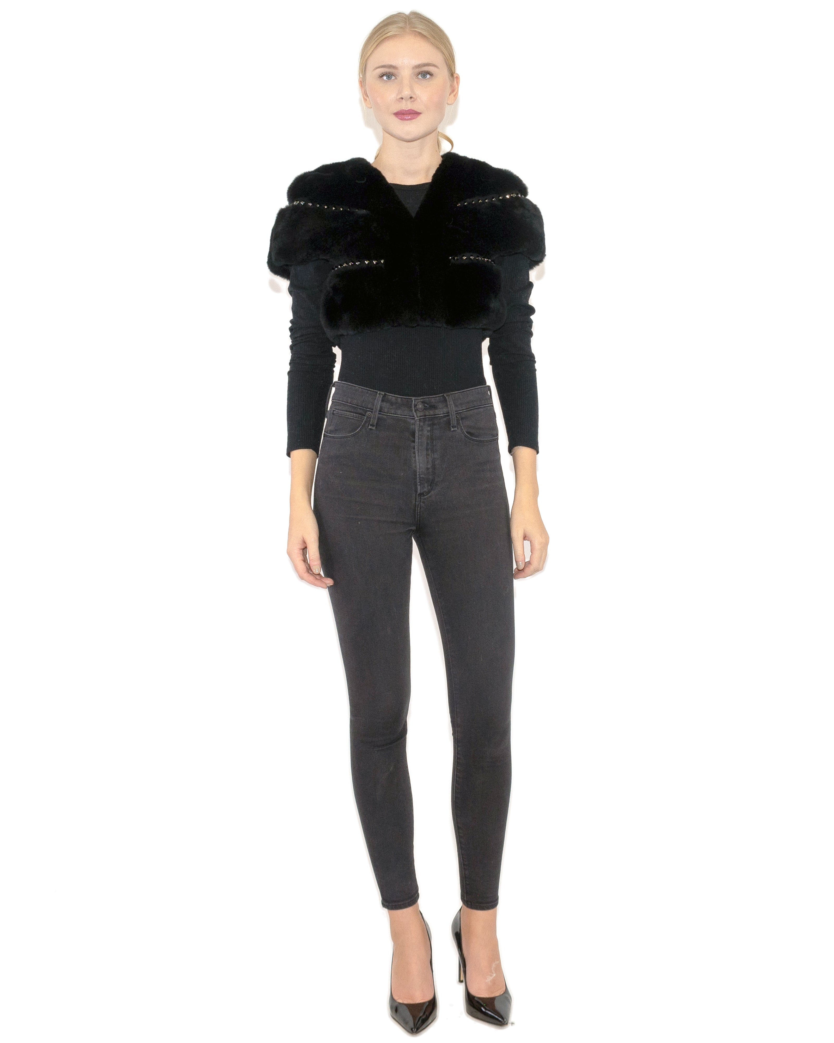 TORONTO - Leather Trim Rabbit Fur Bolero