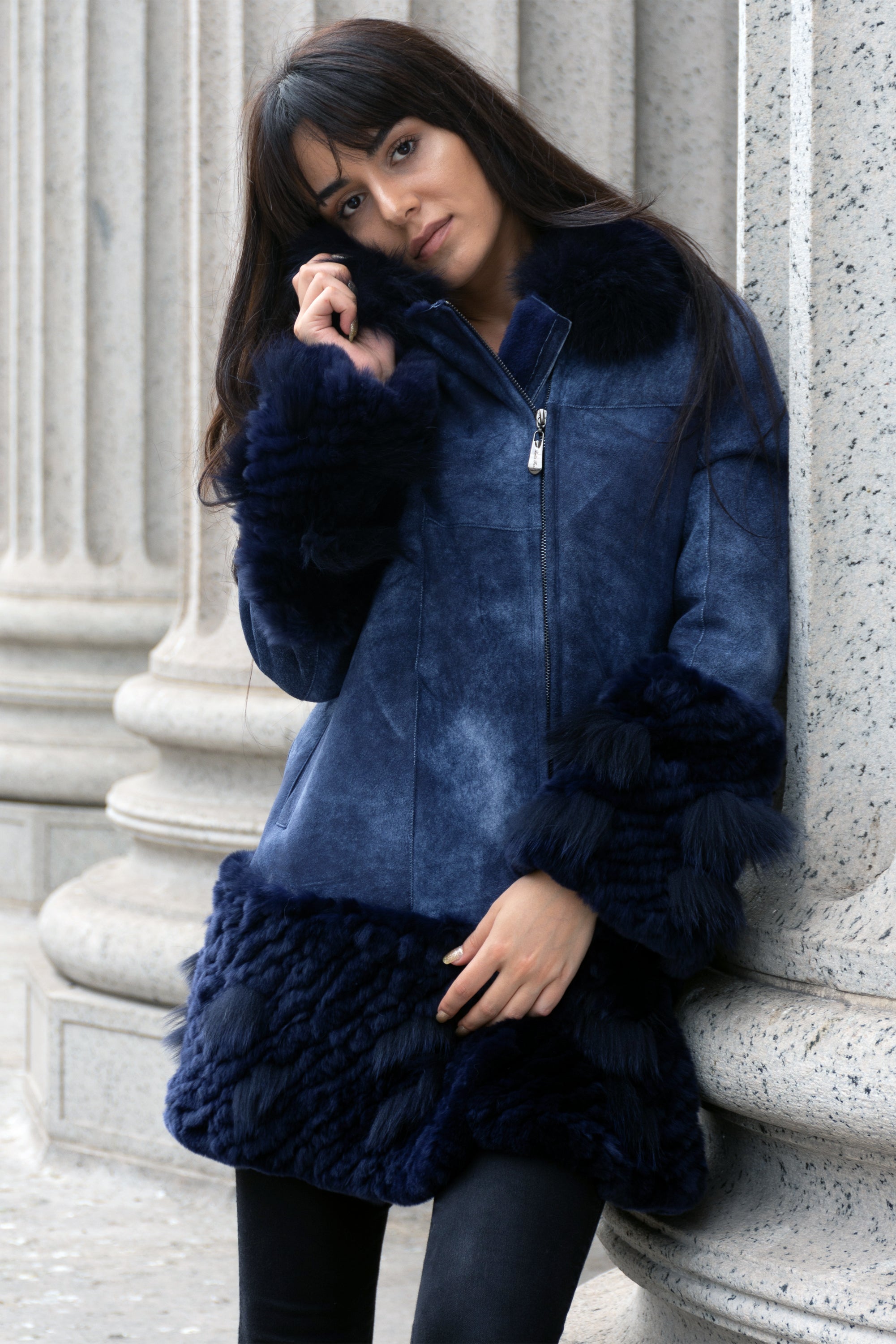 NEWHAVEN - Merino and Rex Rabbit Long Jacket