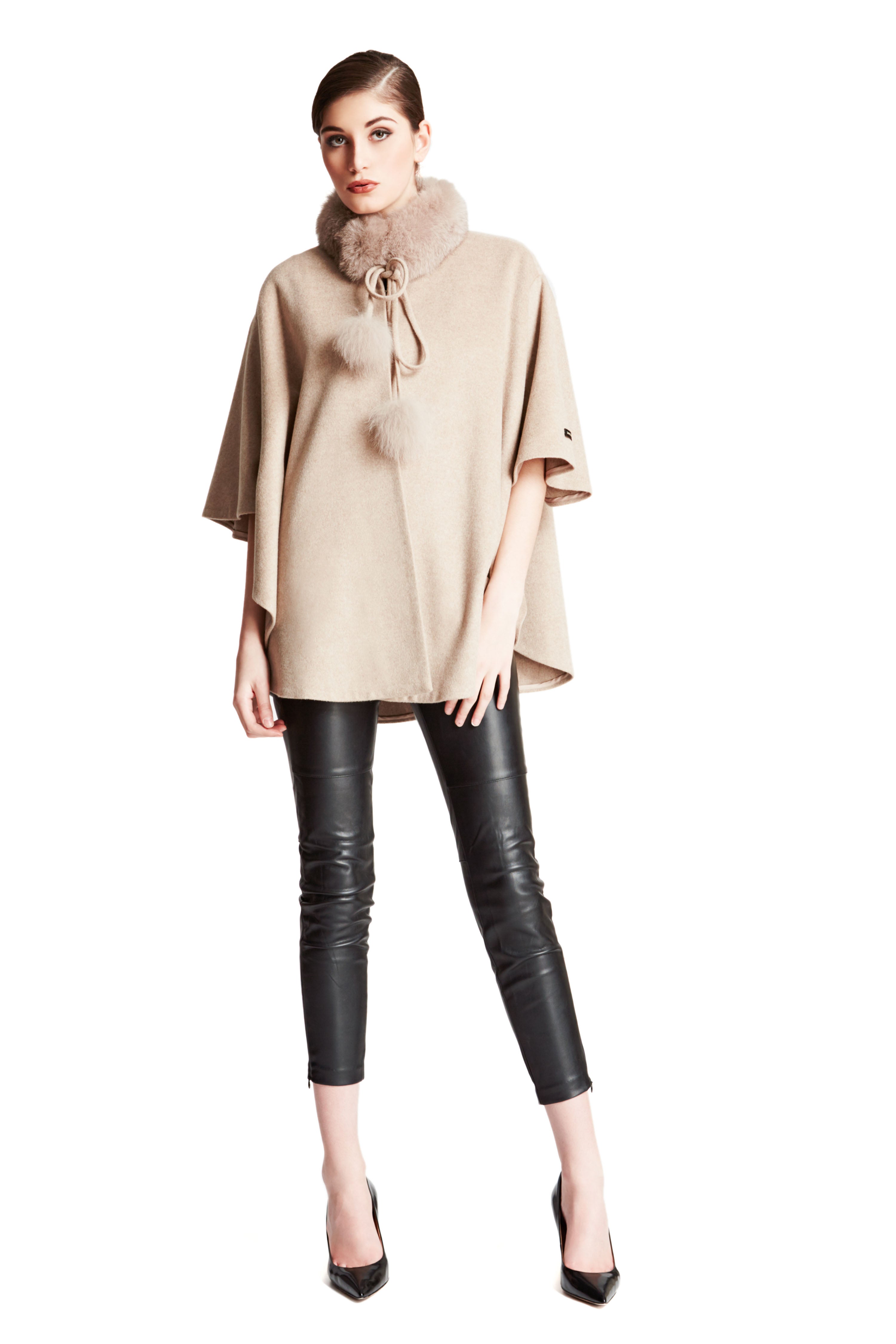 GERARD - Cashmere Blend Cape with Fox Fur