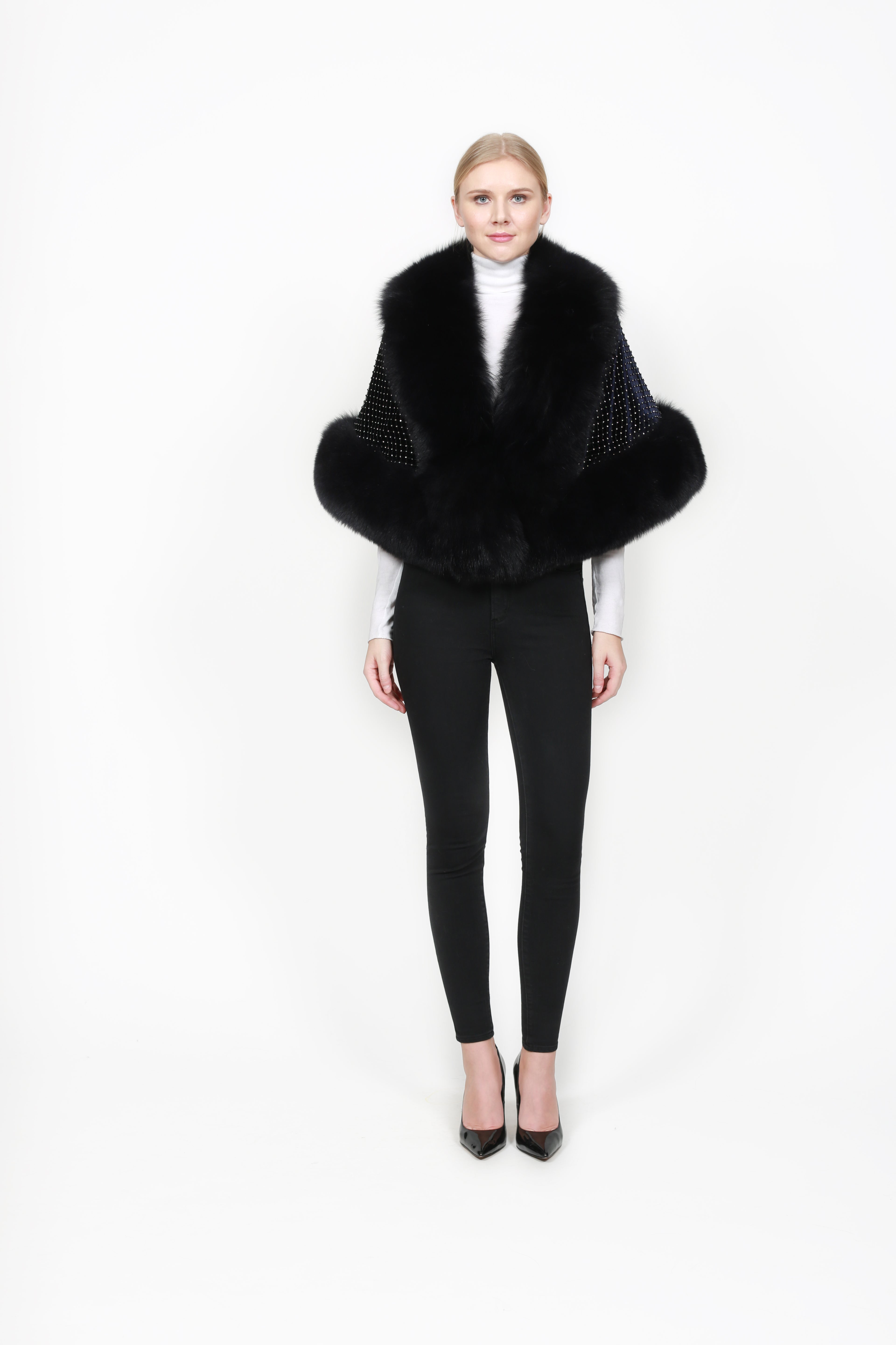 KAITLYN - Faux Fur Cape with Crystal Detail
