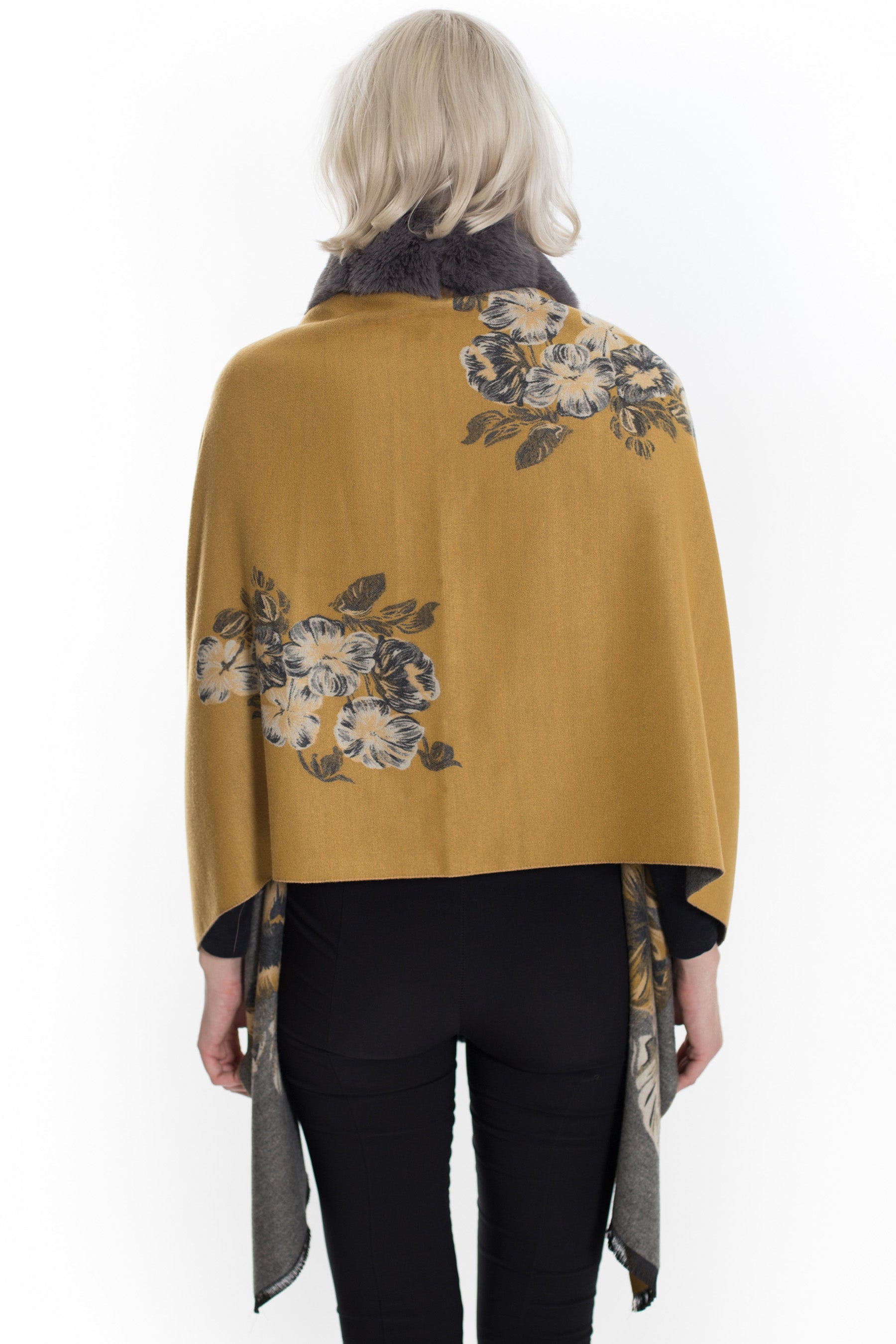 BOGOTA - Patterned Cashmere Wrap with Pom-Pom Trim