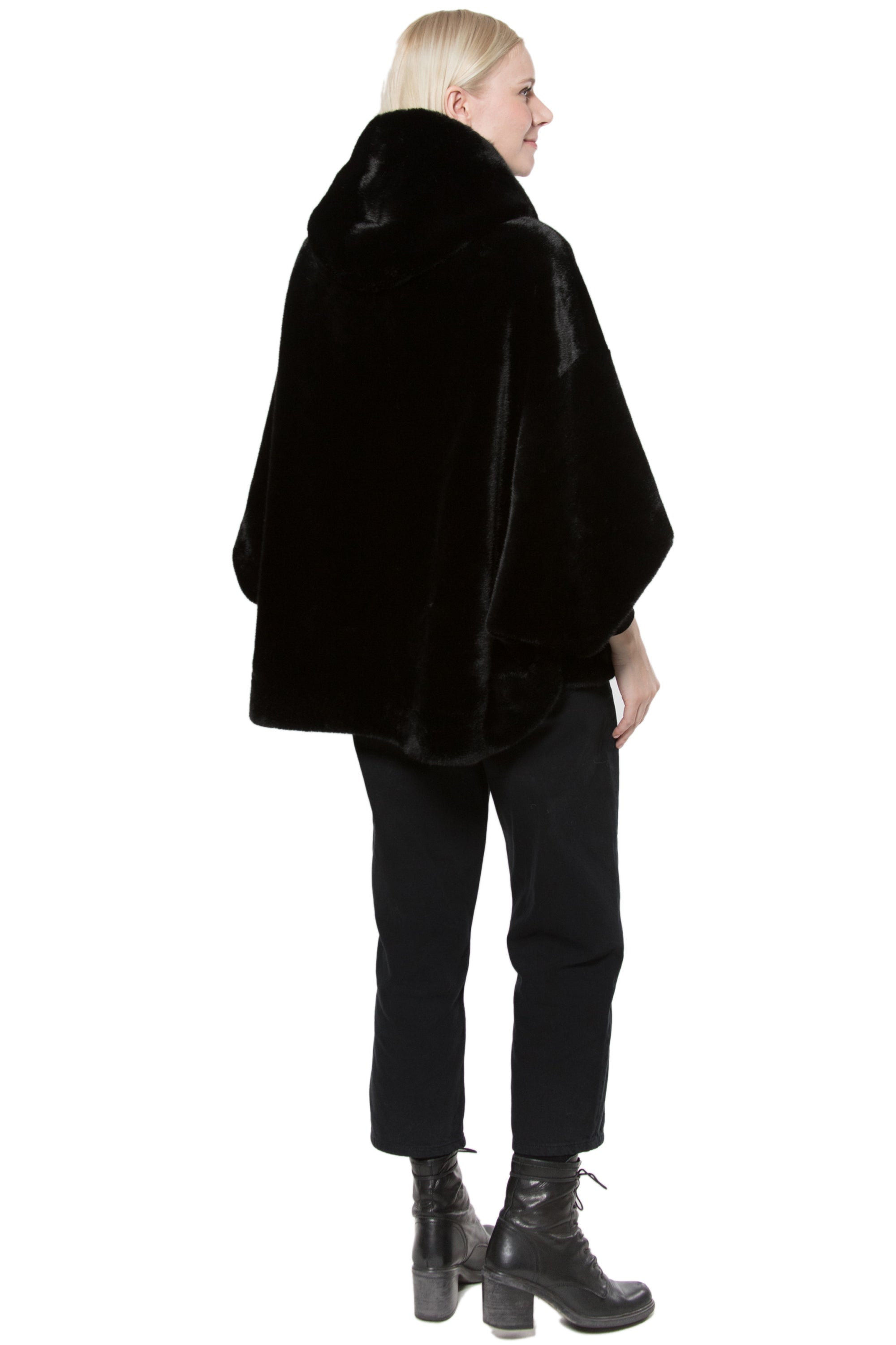 Lisbon - Reversible Faux-Mink Hooded Cape