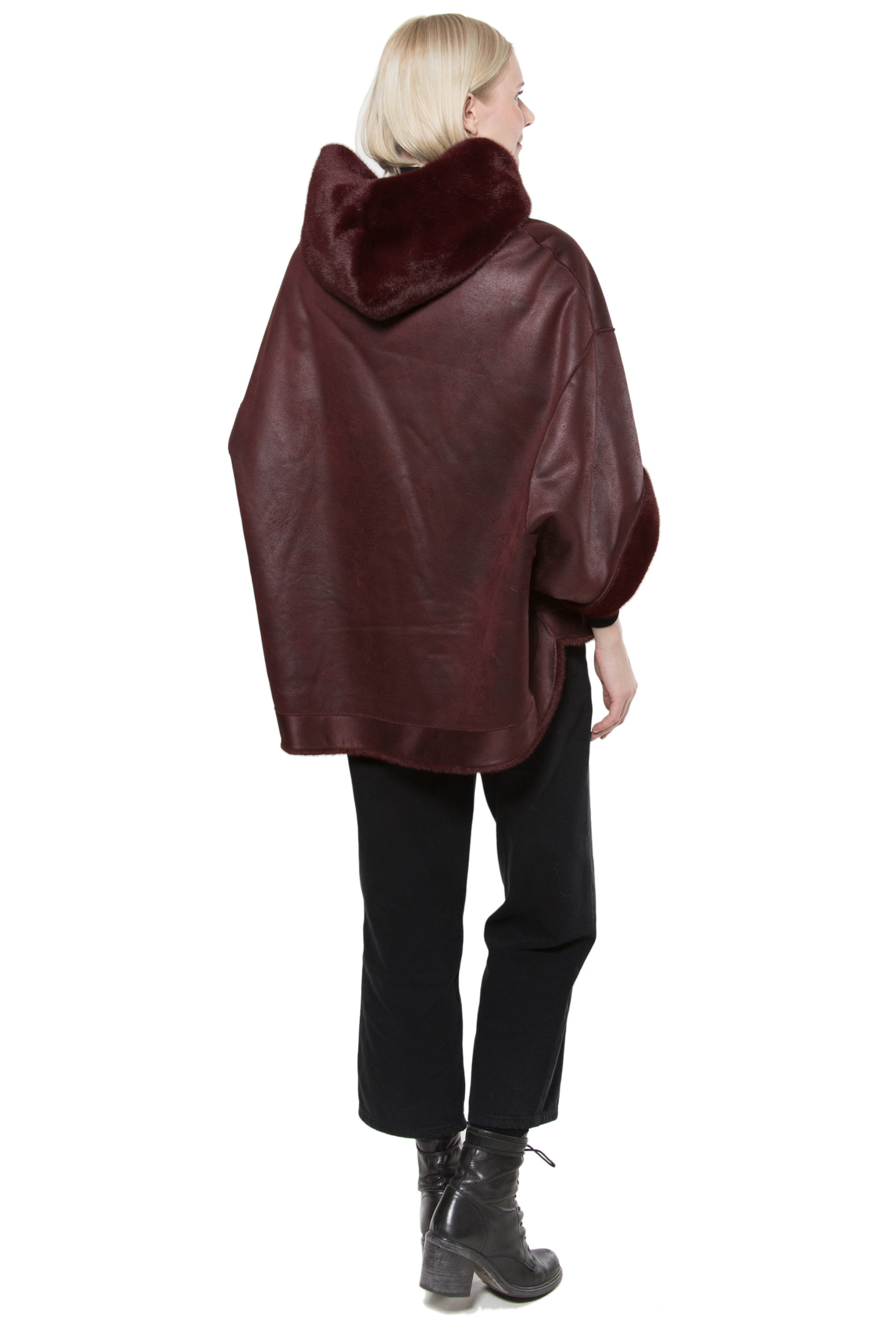 LISBON - Reversible Faux Mink Hooded Cape