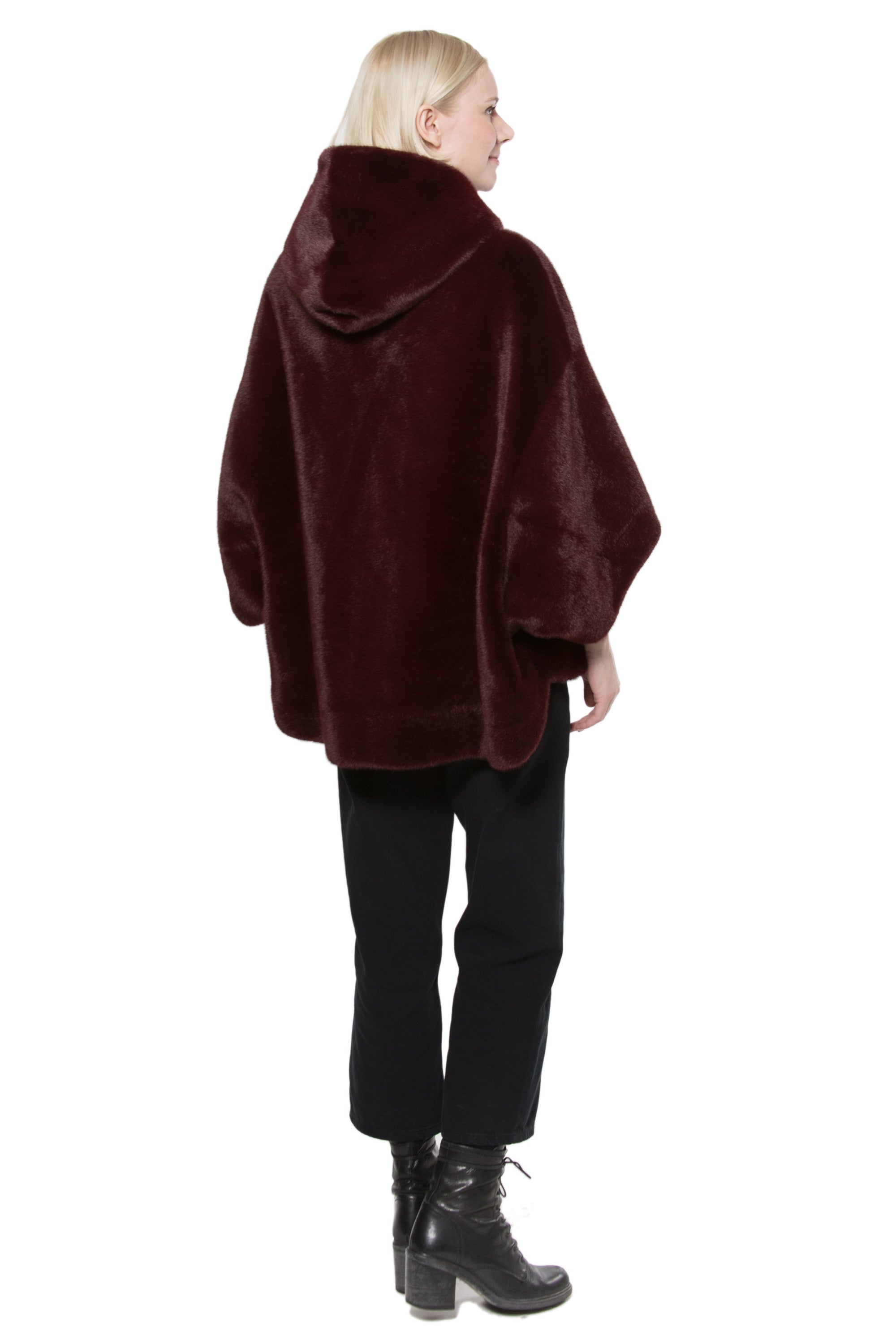 LISBON - Reversible Faux Mink Hooded Cape