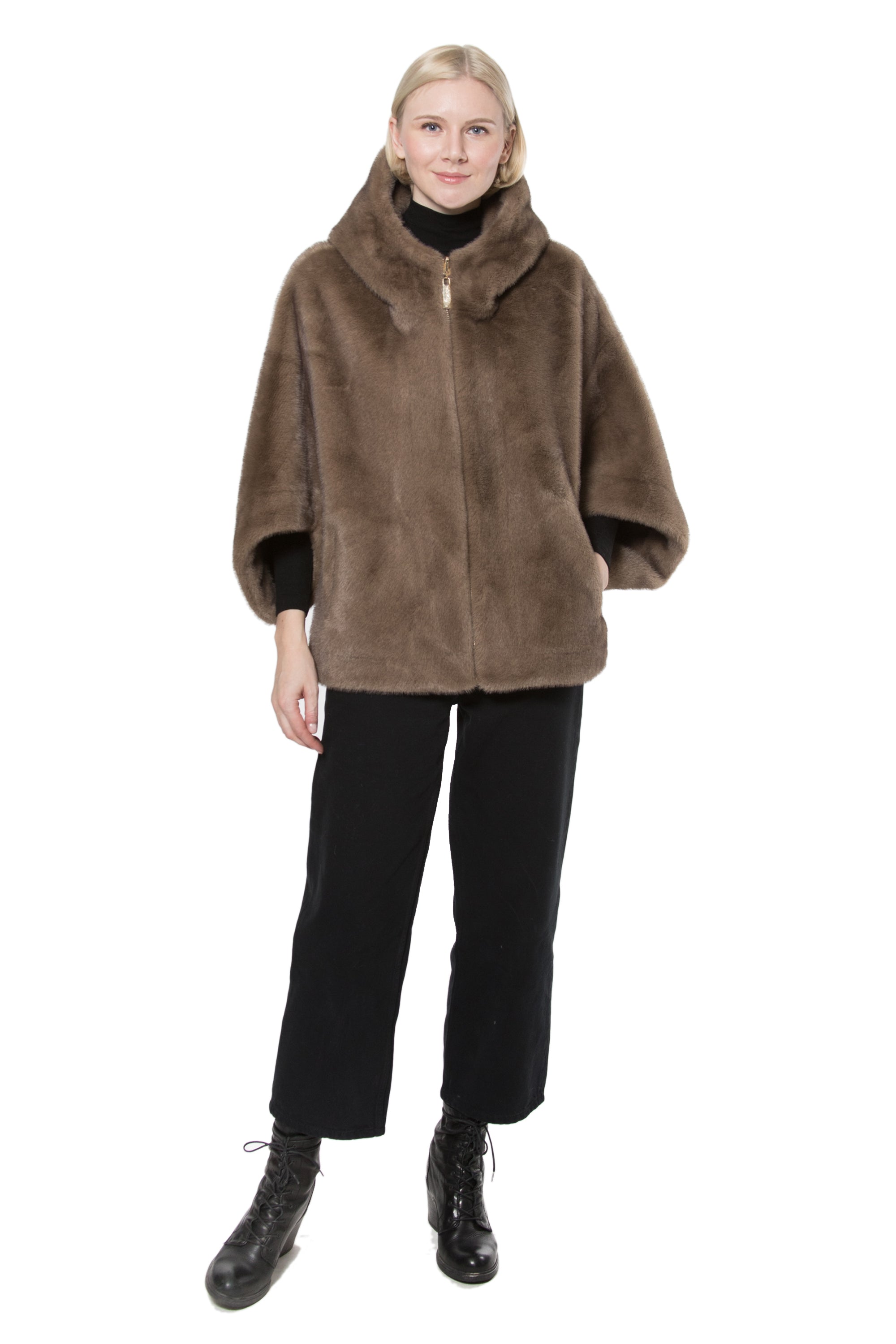 LISBON - Reversible Faux Mink Hooded Cape