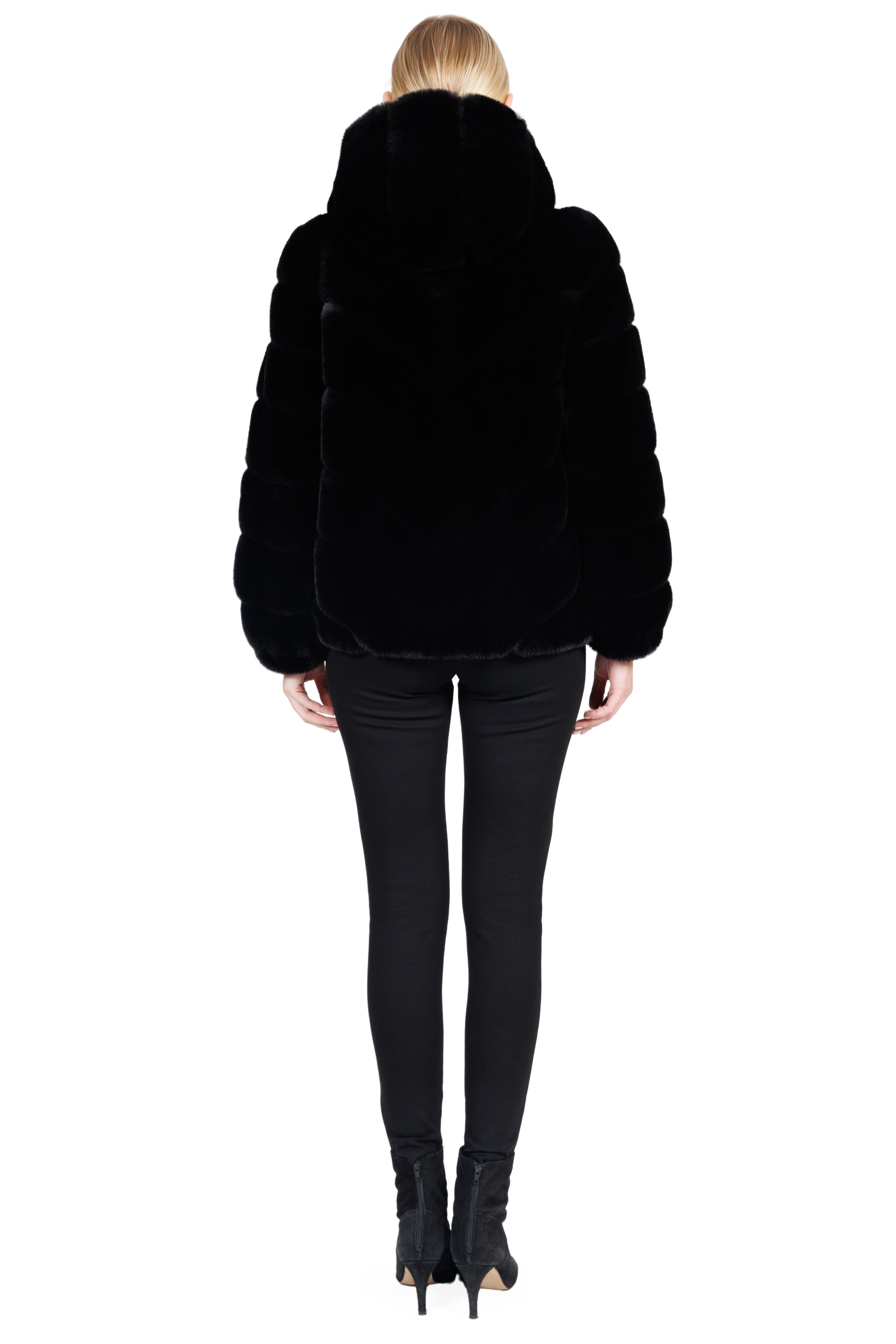 SOHO - Chevron Faux Fur Hooded Jacket